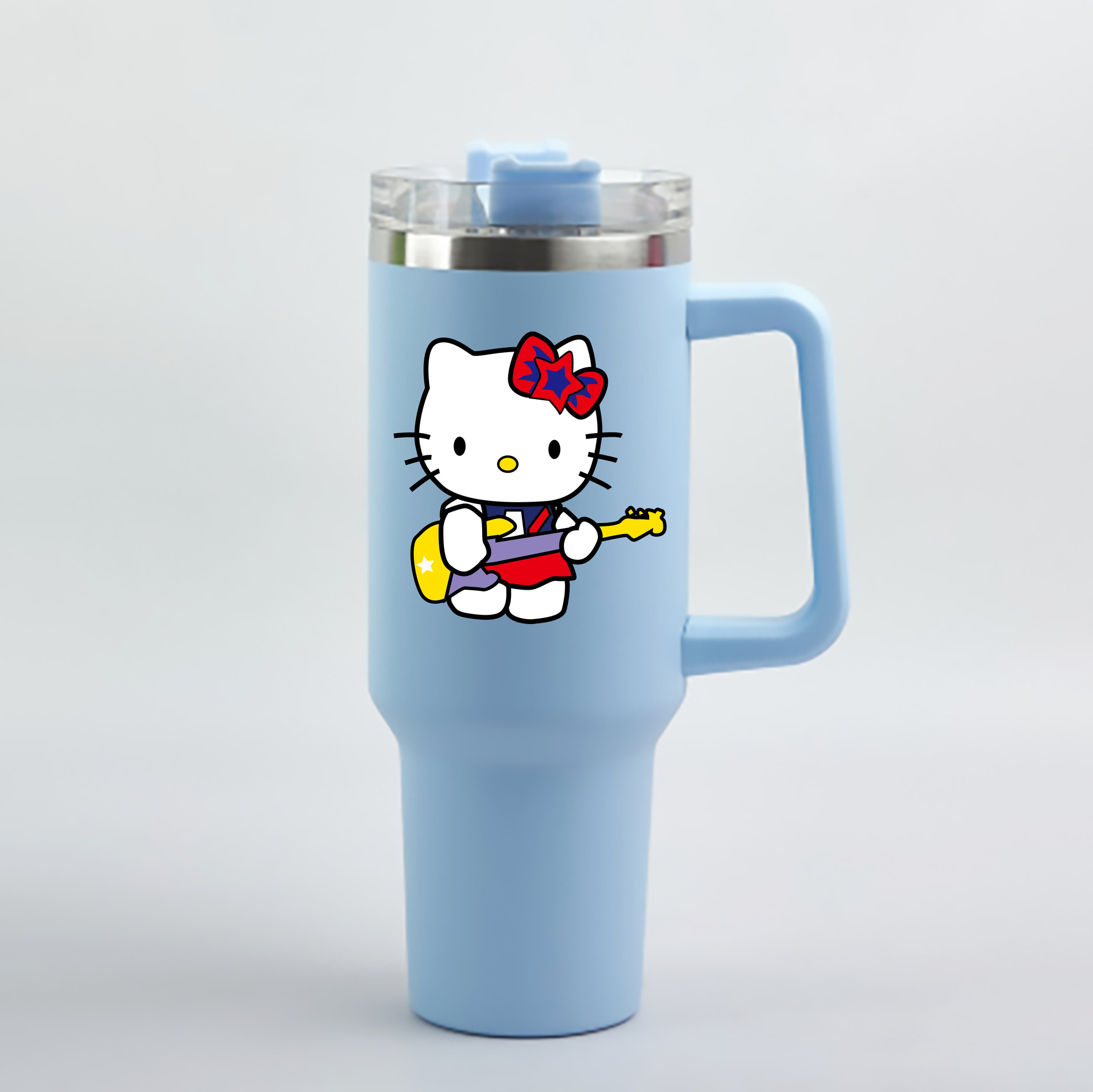 （画像用） Hello Kitty ハローキティ 1200mL車用タンブラー - クリスタルステッカー（プラスチックストロー付き）