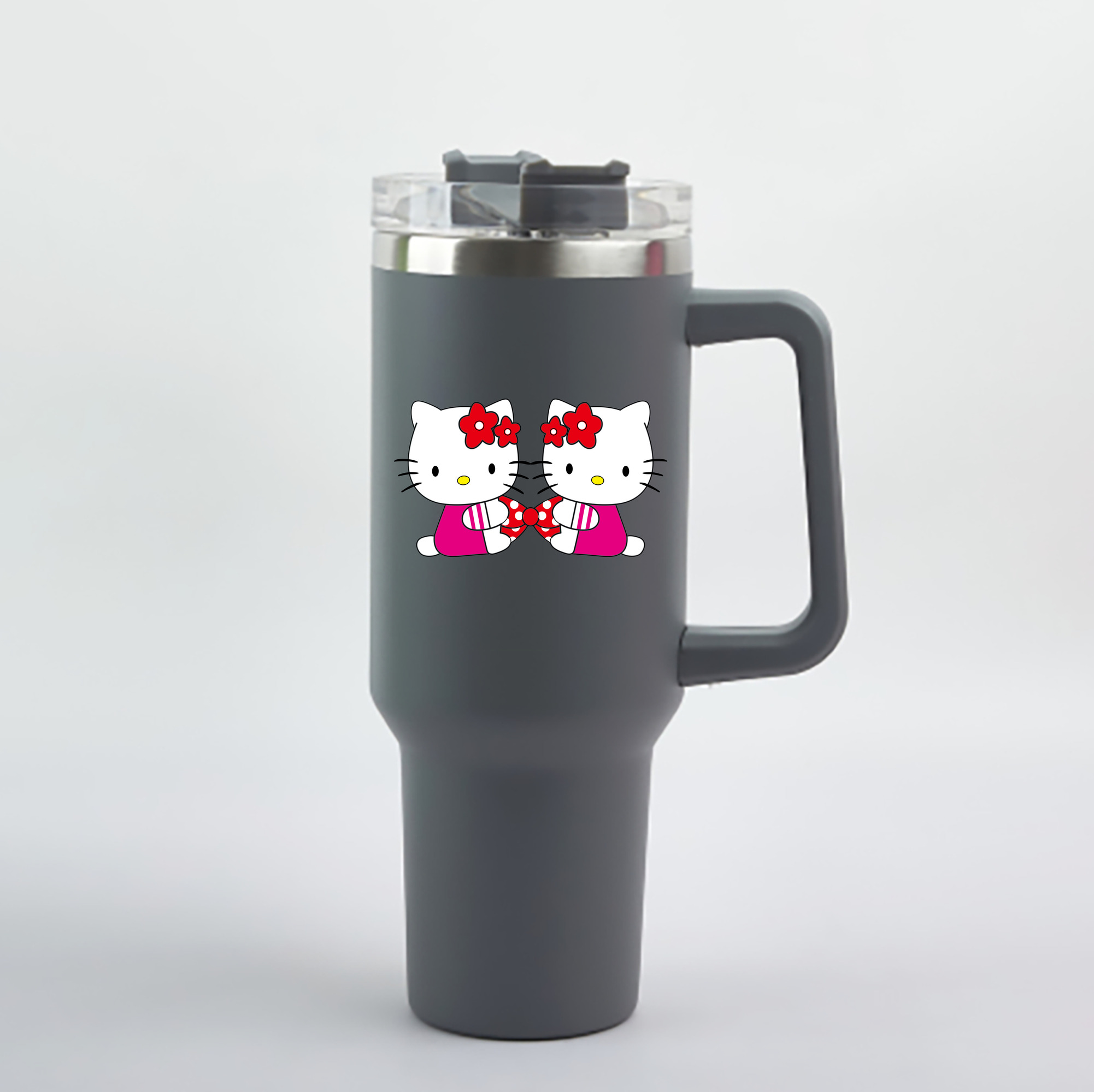 （画像用） Hello Kitty ハローキティ 1200mL車用タンブラー - クリスタルステッカー（プラスチックストロー付き）