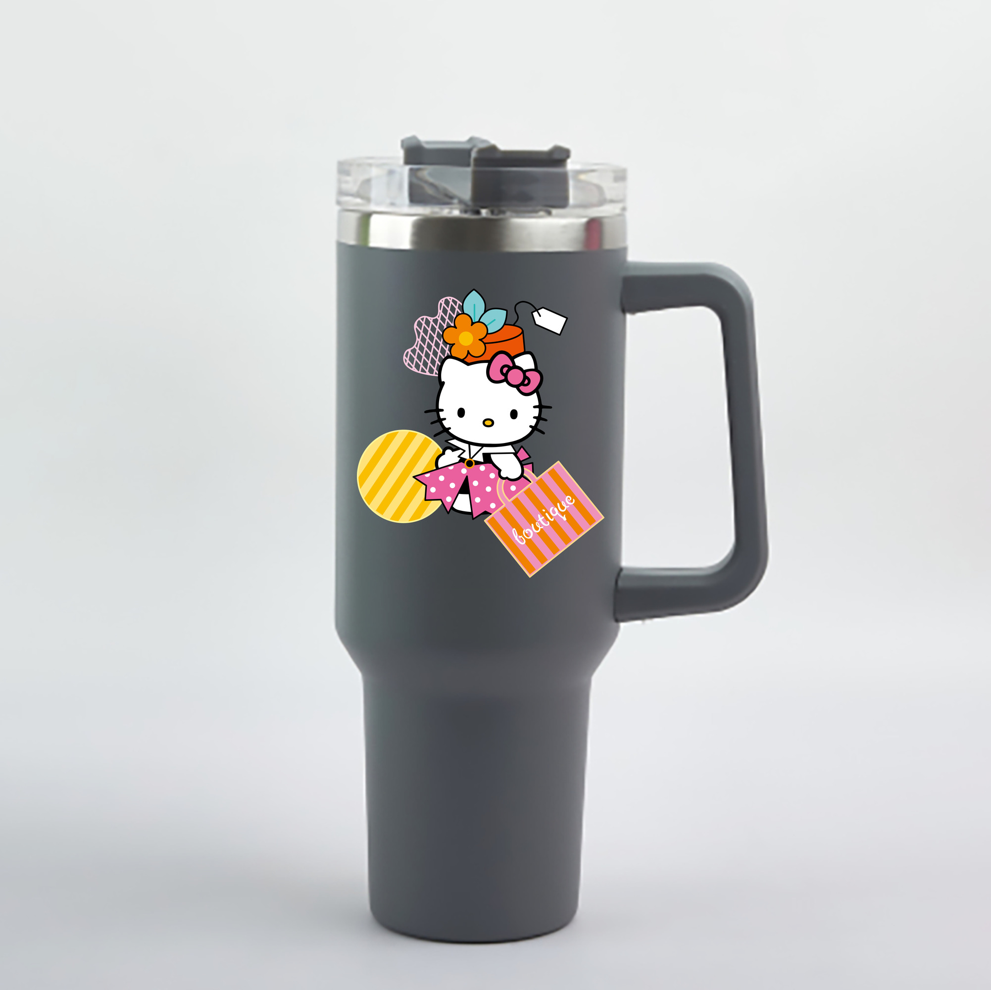 （画像用） Hello Kitty ハローキティ 1200mL車用タンブラー - クリスタルステッカー（プラスチックストロー付き）