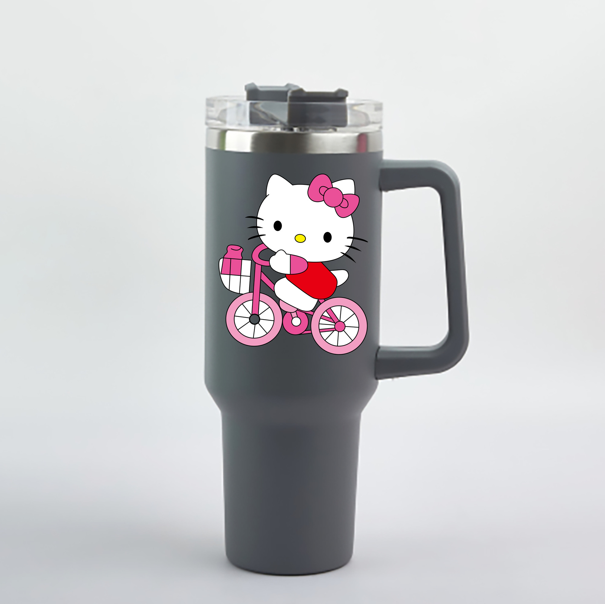 （画像用） Hello Kitty ハローキティ 1200mL車用タンブラー - クリスタルステッカー（プラスチックストロー付き）