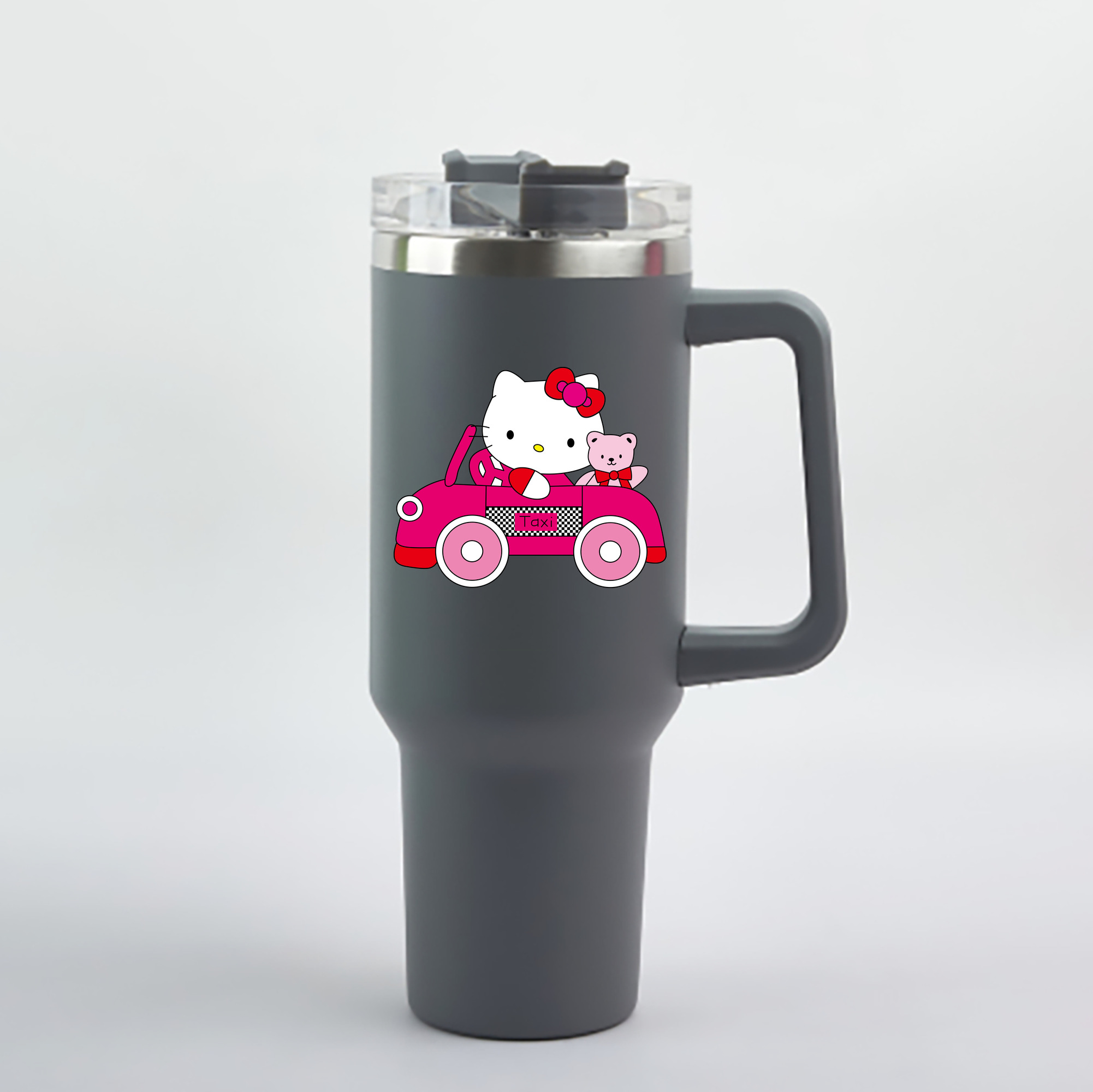 （画像用） Hello Kitty ハローキティ 1200mL車用タンブラー - クリスタルステッカー（プラスチックストロー付き）