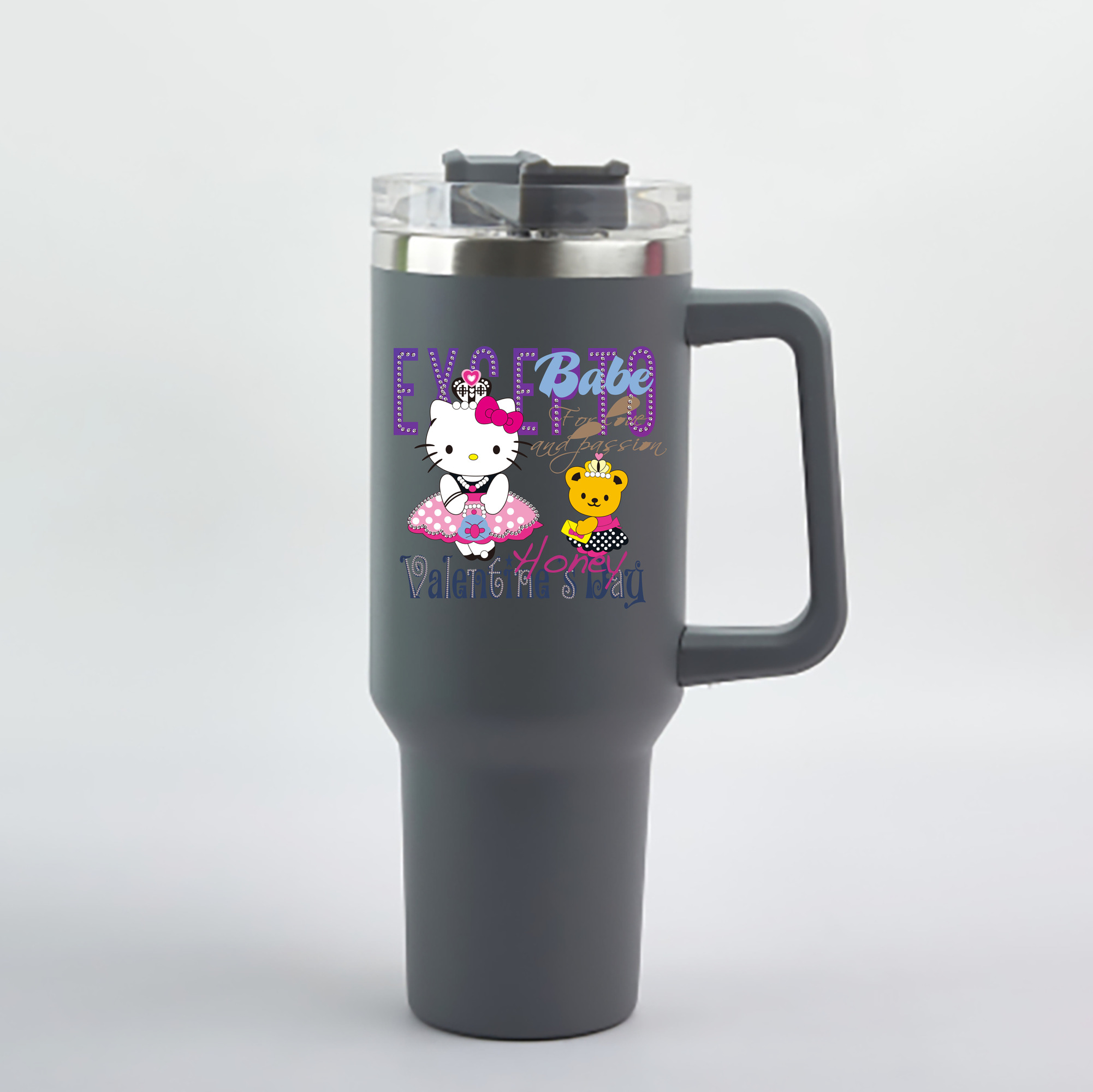 （画像用） Hello Kitty ハローキティ 1200mL車用タンブラー - クリスタルステッカー（プラスチックストロー付き）