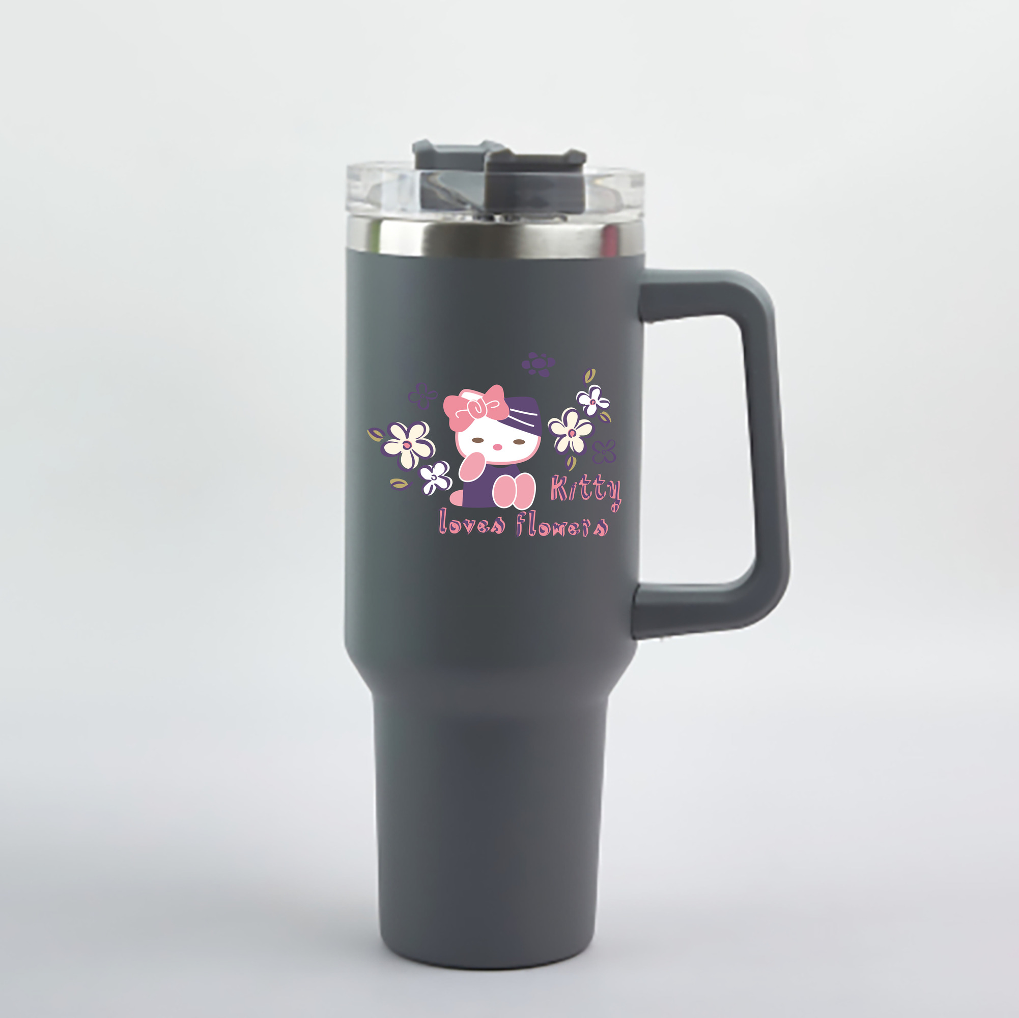 （画像用） Hello Kitty ハローキティ 1200mL車用タンブラー - クリスタルステッカー（プラスチックストロー付き）