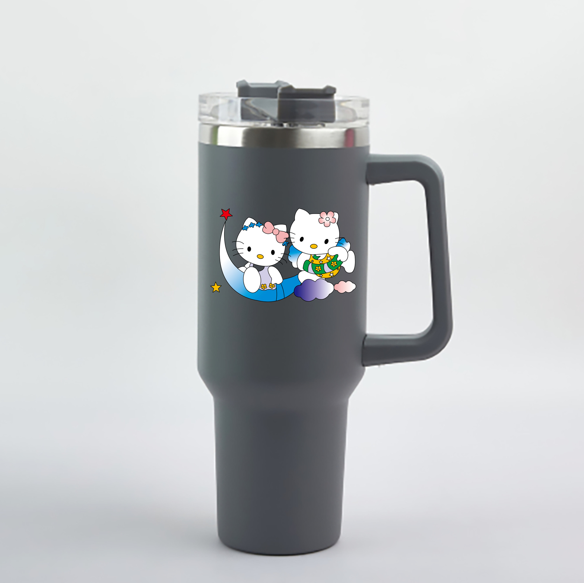 （画像用） Hello Kitty ハローキティ 1200mL車用タンブラー - クリスタルステッカー（プラスチックストロー付き）
