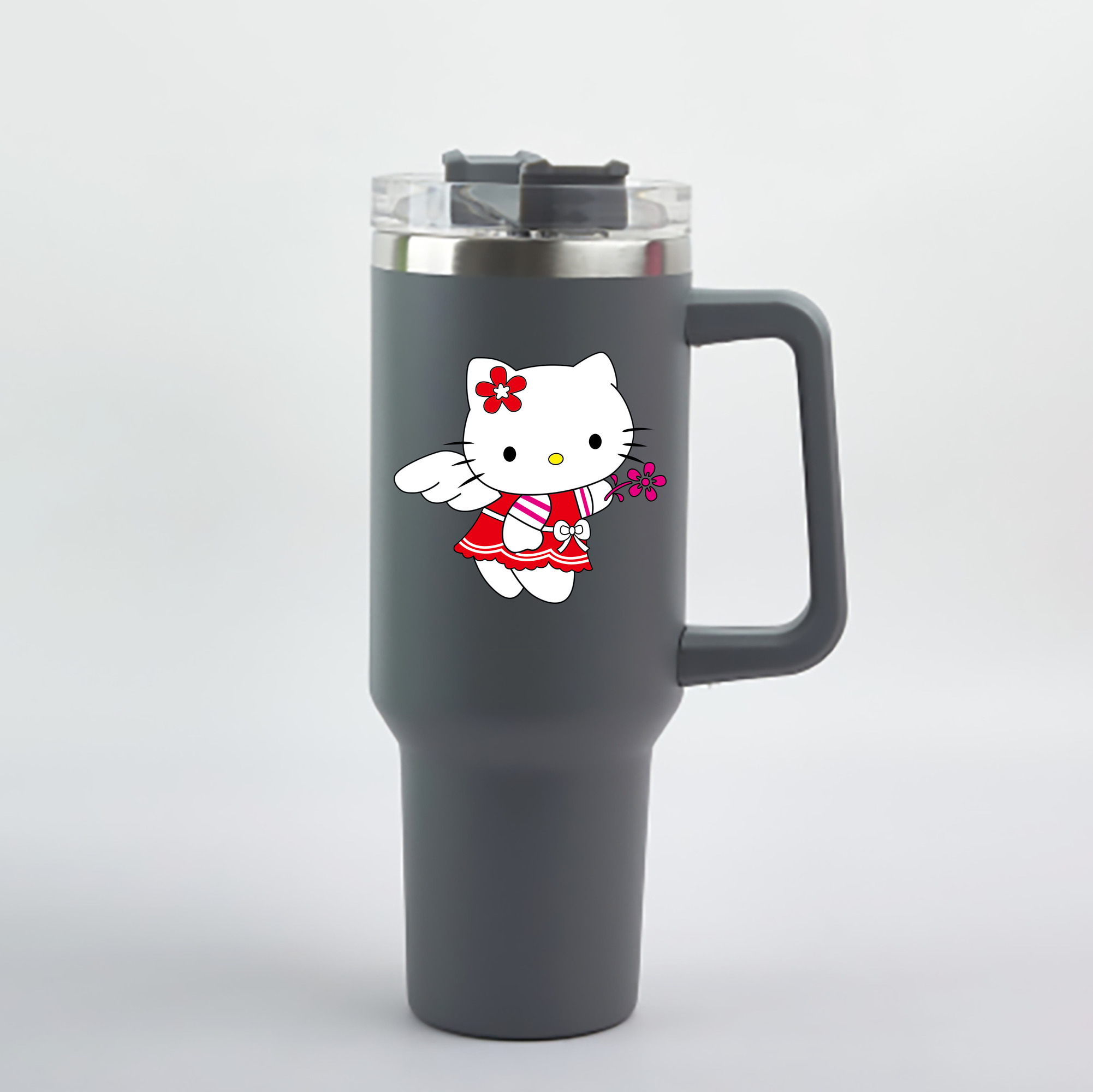 （画像用） Hello Kitty ハローキティ 1200mL車用タンブラー - クリスタルステッカー（プラスチックストロー付き）