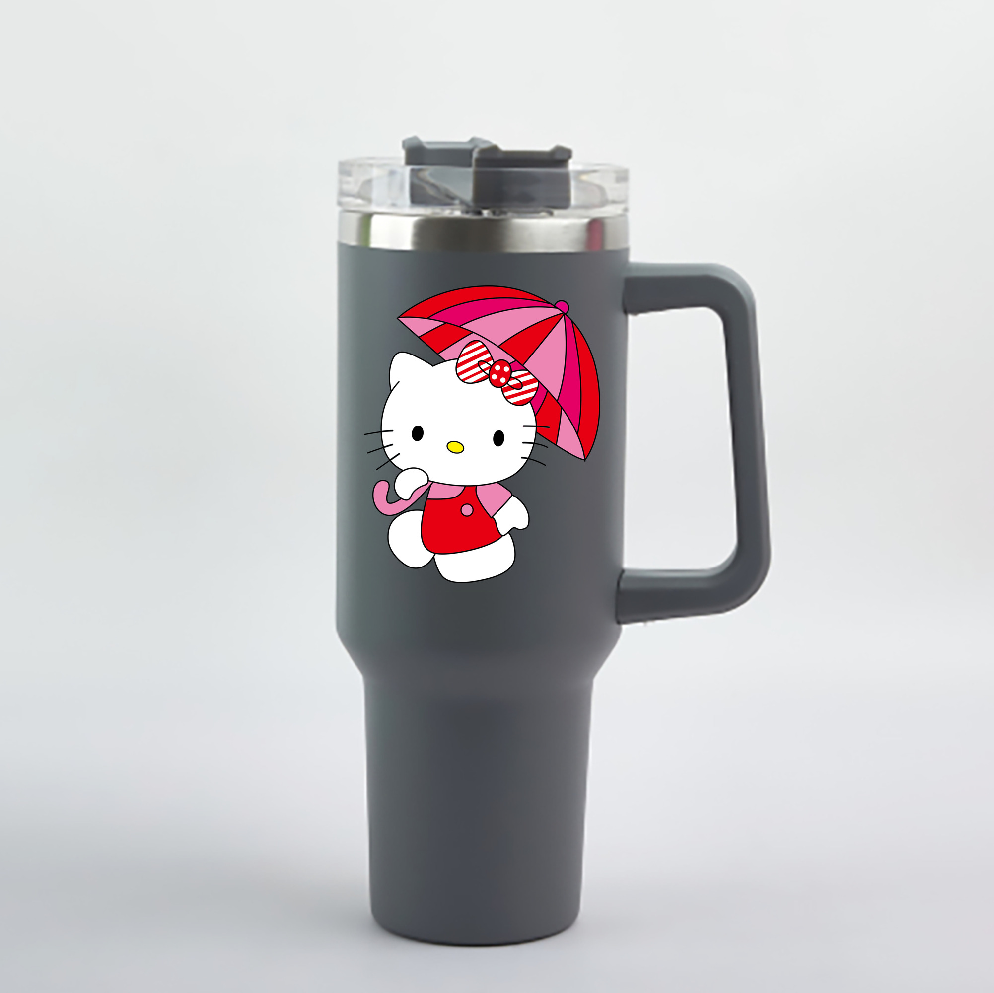 （画像用） Hello Kitty ハローキティ 1200mL車用タンブラー - クリスタルステッカー（プラスチックストロー付き）
