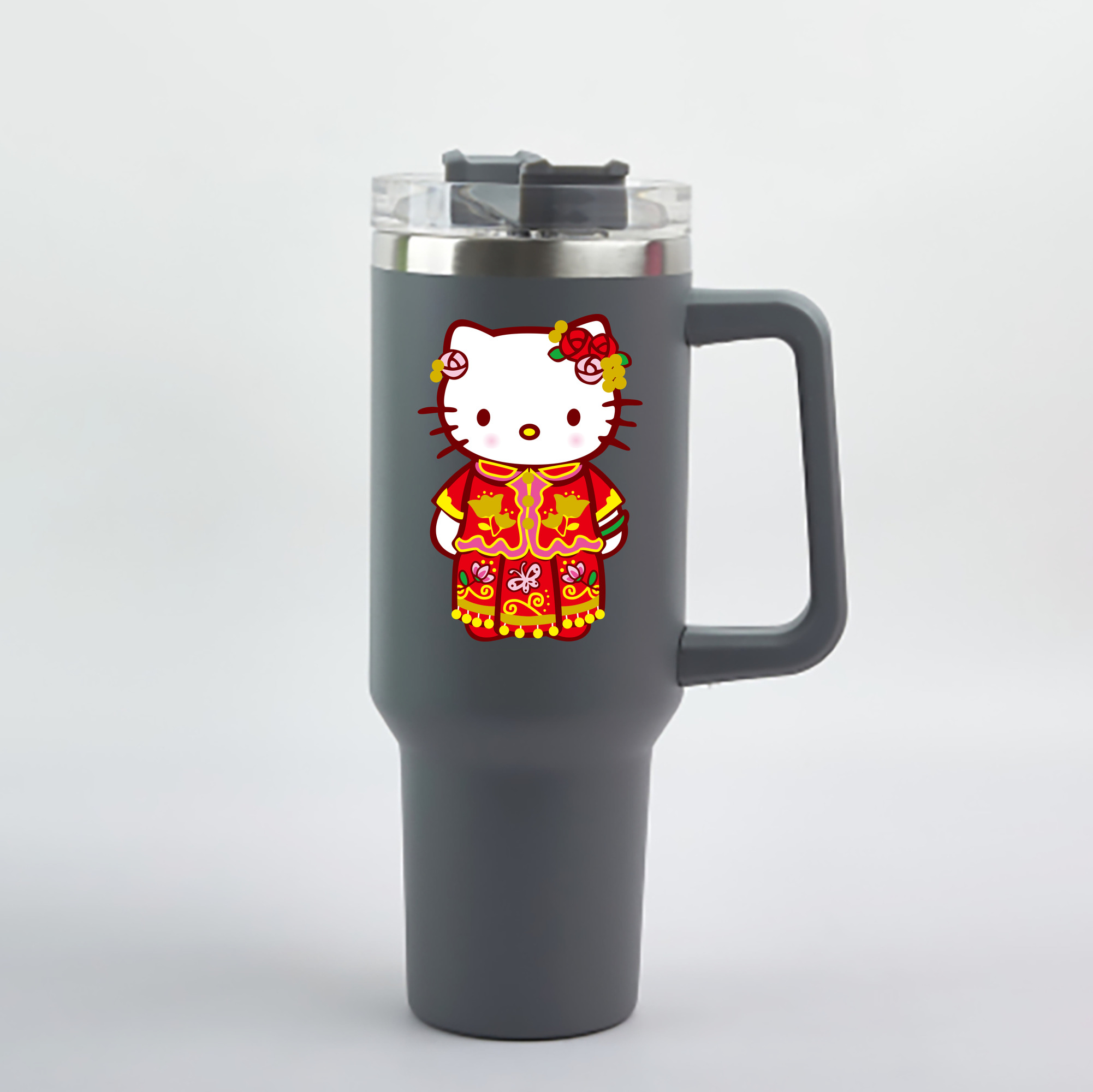 （画像用） Hello Kitty ハローキティ 1200mL車用タンブラー - クリスタルステッカー（プラスチックストロー付き）
