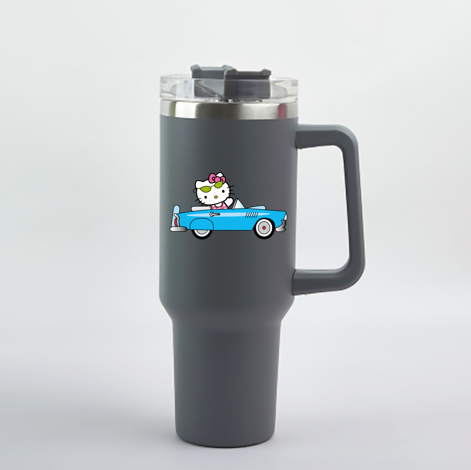 （画像用） Hello Kitty ハローキティ 1200mL車用タンブラー - クリスタルステッカー（プラスチックストロー付き）