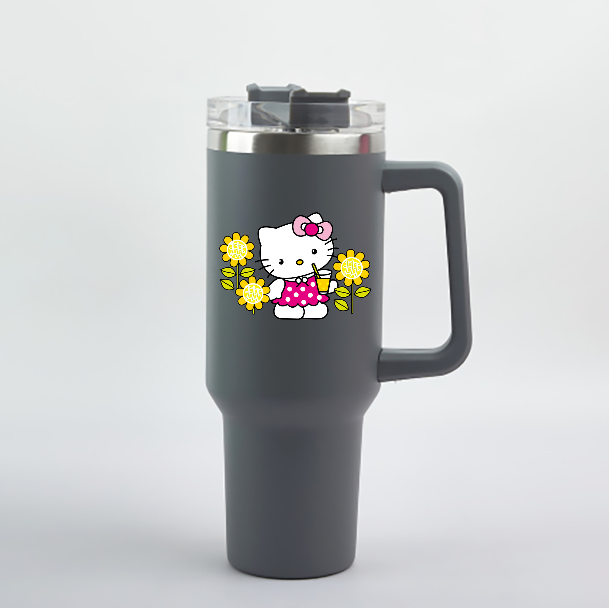 （画像用） Hello Kitty ハローキティ 1200mL車用タンブラー - クリスタルステッカー（プラスチックストロー付き）