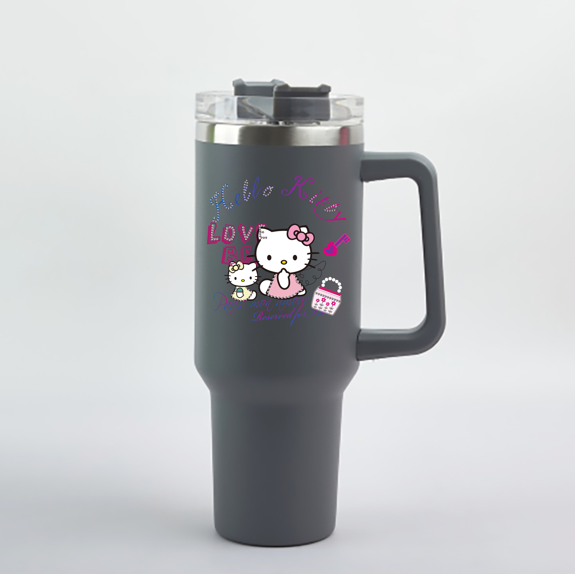 （画像用） Hello Kitty ハローキティ 1200mL車用タンブラー - クリスタルステッカー（プラスチックストロー付き）
