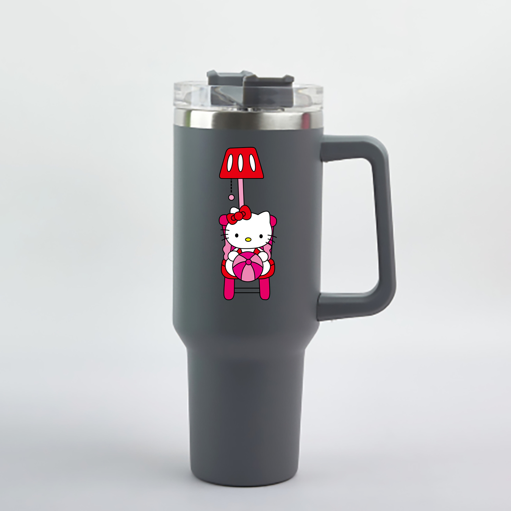 （画像用） Hello Kitty ハローキティ 1200mL車用タンブラー - クリスタルステッカー（プラスチックストロー付き）