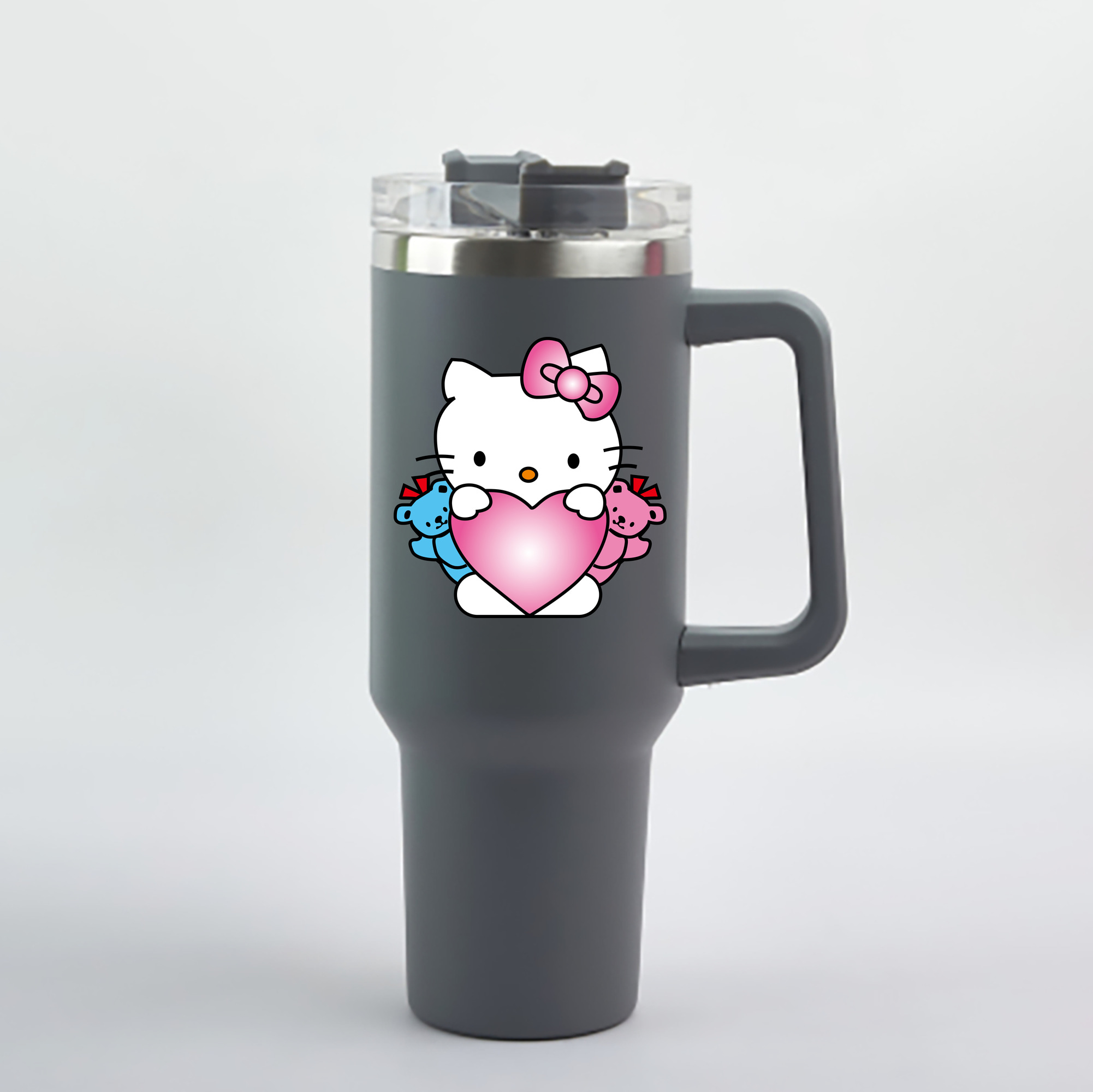 （画像用） Hello Kitty ハローキティ 1200mL車用タンブラー - クリスタルステッカー（プラスチックストロー付き）