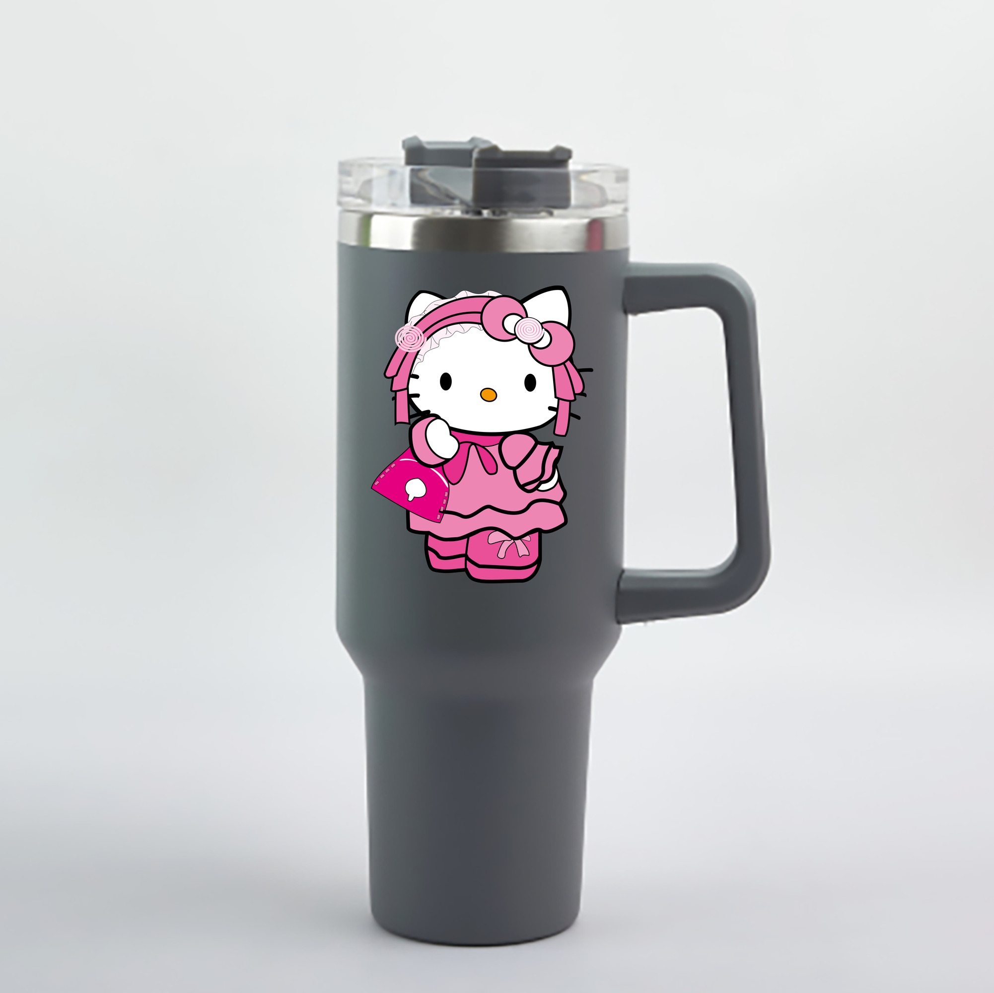 （画像用） Hello Kitty ハローキティ 1200mL車用タンブラー - クリスタルステッカー（プラスチックストロー付き）