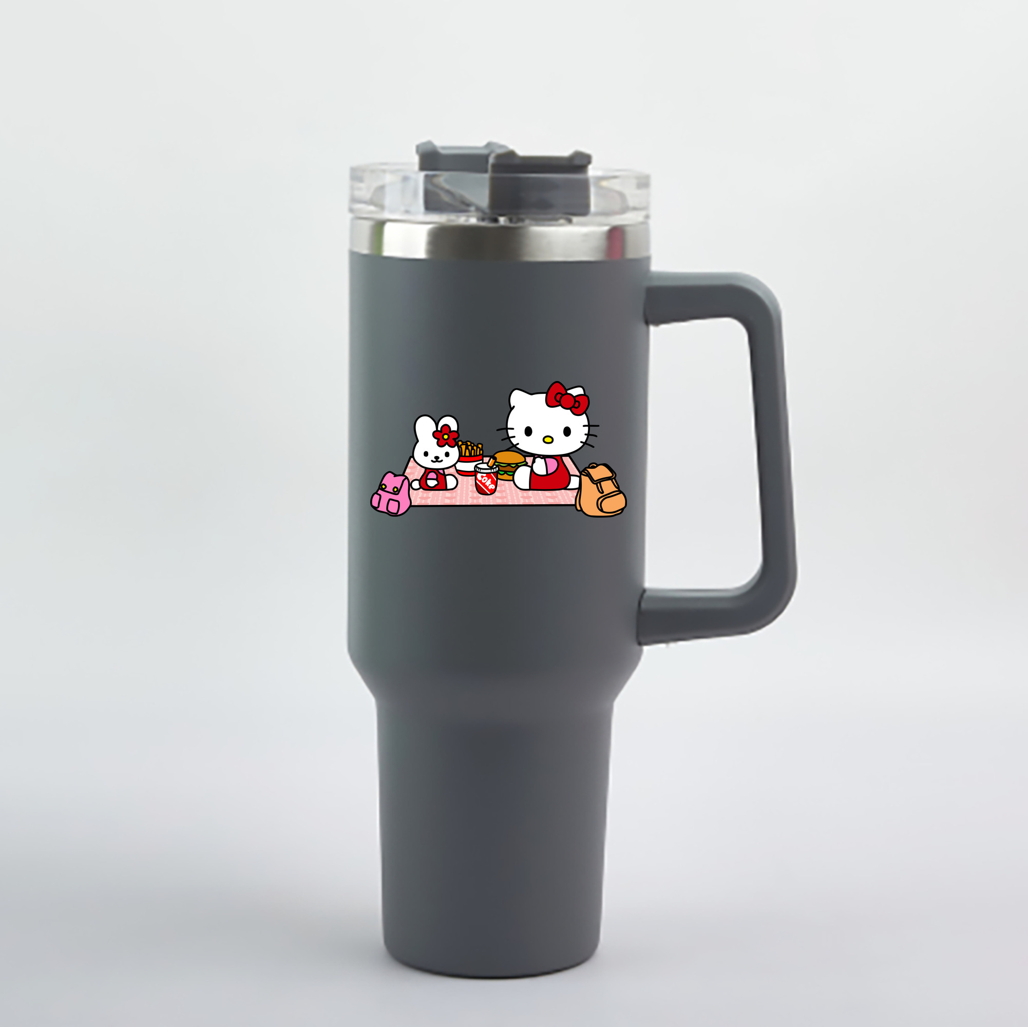 （画像用） Hello Kitty ハローキティ 1200mL車用タンブラー - クリスタルステッカー（プラスチックストロー付き）