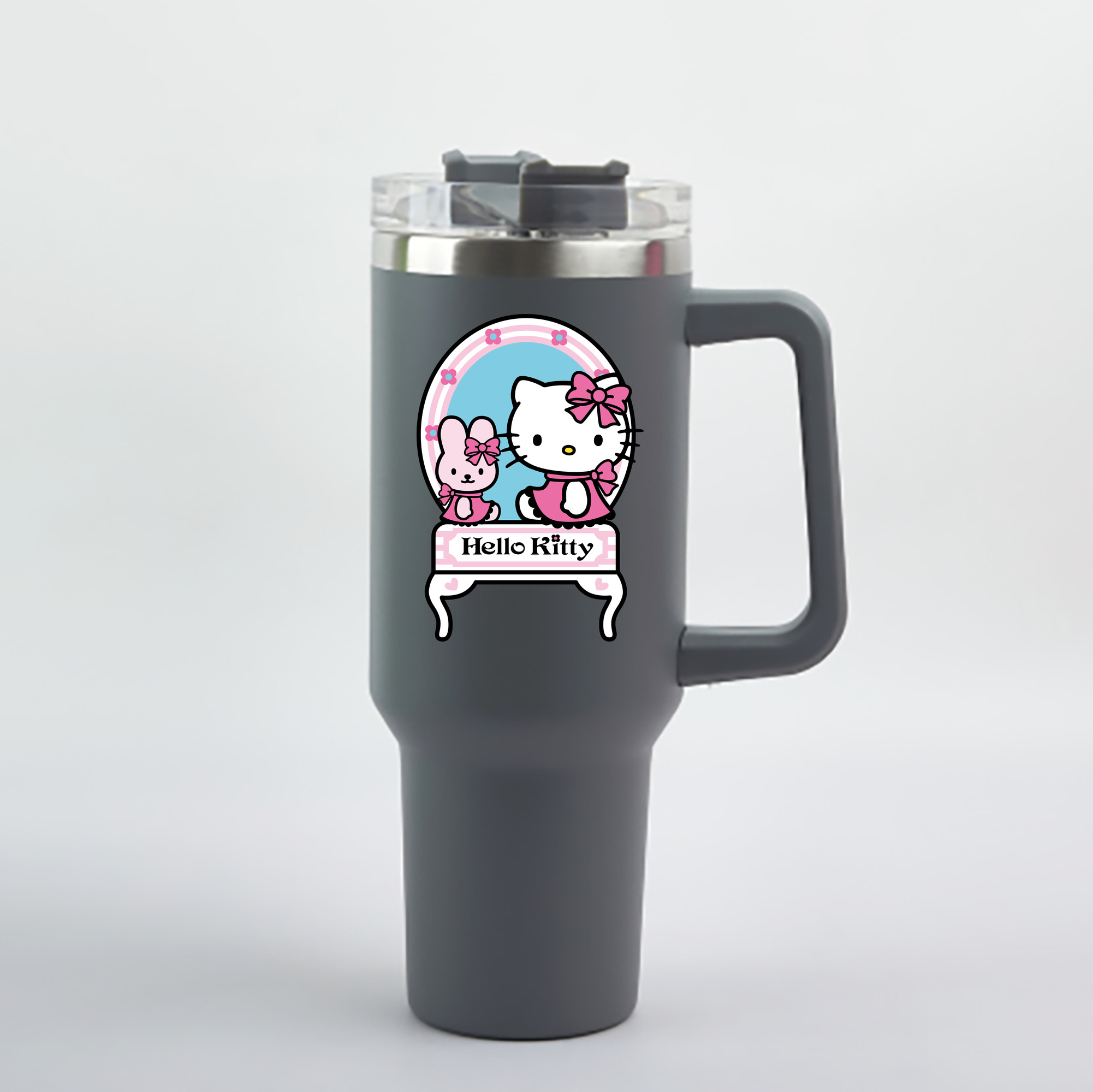 （画像用） Hello Kitty ハローキティ 1200mL車用タンブラー - クリスタルステッカー（プラスチックストロー付き）