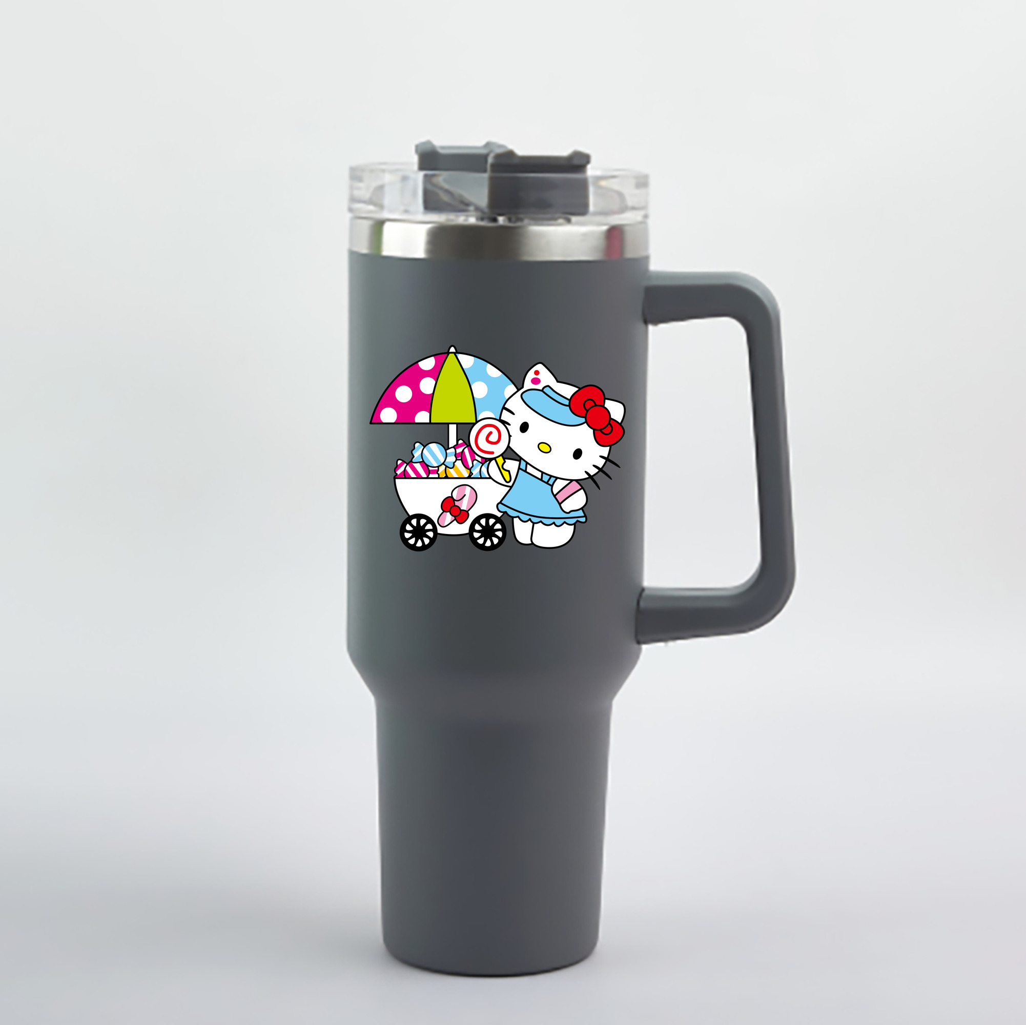（画像用） Hello Kitty ハローキティ 1200mL車用タンブラー - クリスタルステッカー（プラスチックストロー付き）