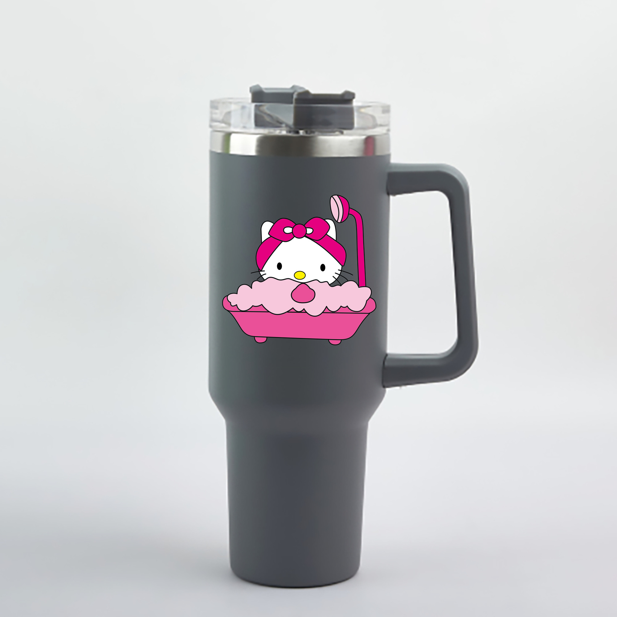 （画像用） Hello Kitty ハローキティ 1200mL車用タンブラー - クリスタルステッカー（プラスチックストロー付き）