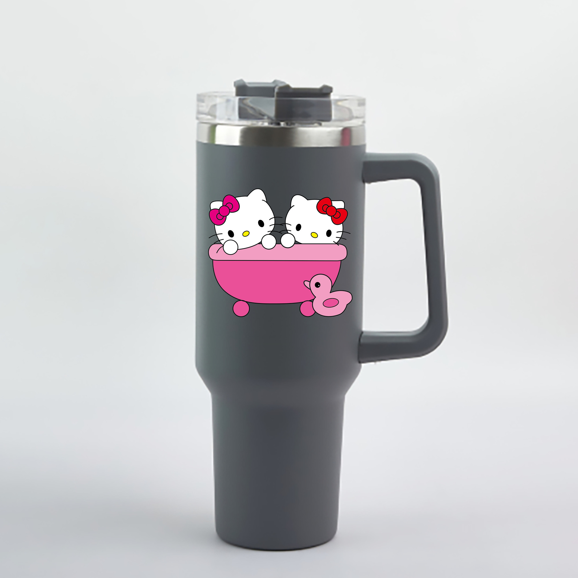 （画像用） Hello Kitty ハローキティ 1200mL車用タンブラー - クリスタルステッカー（プラスチックストロー付き）