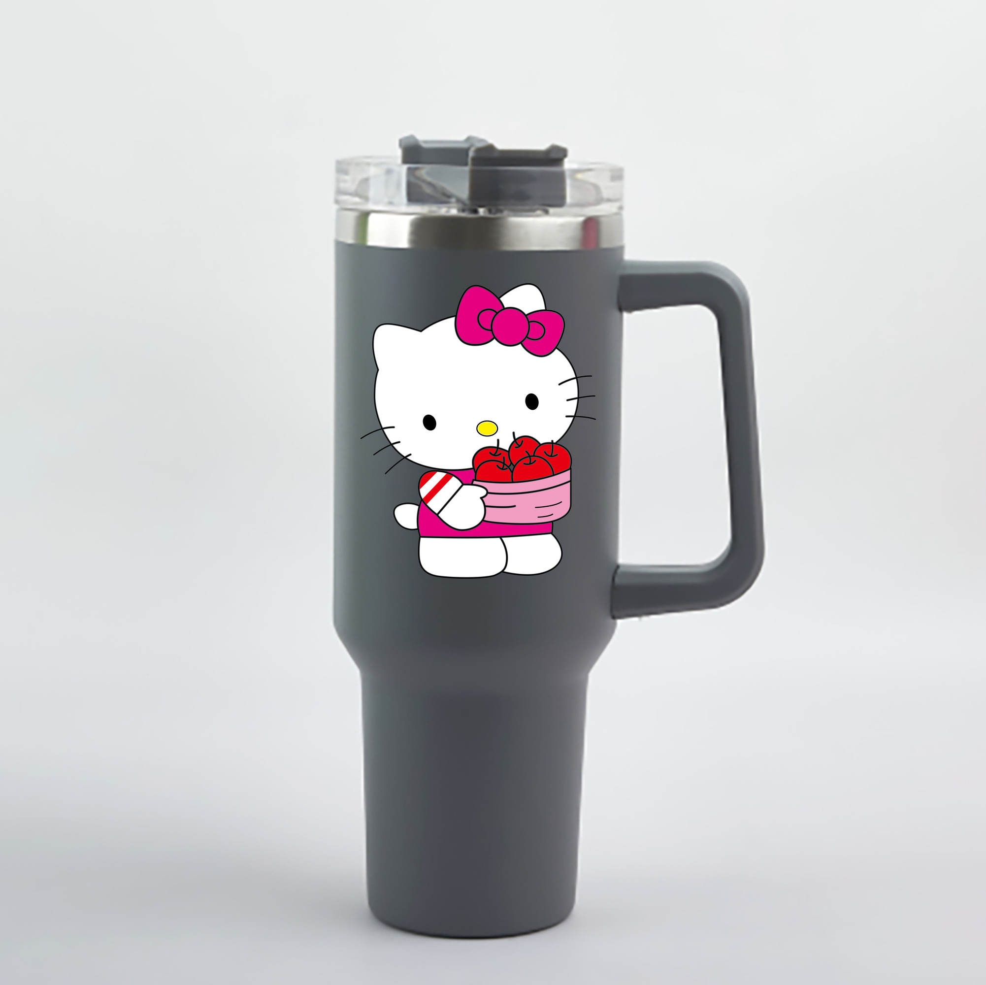 （画像用） Hello Kitty ハローキティ 1200mL車用タンブラー - クリスタルステッカー（プラスチックストロー付き）