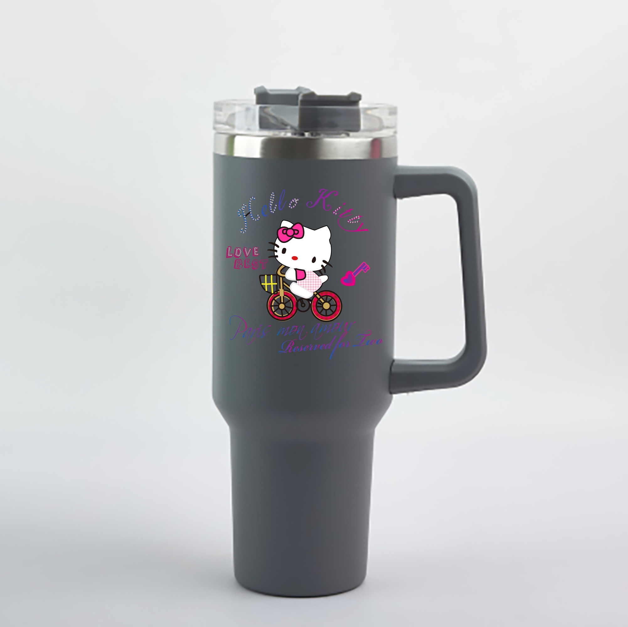 （画像用） Hello Kitty ハローキティ 1200mL車用タンブラー - クリスタルステッカー（プラスチックストロー付き）