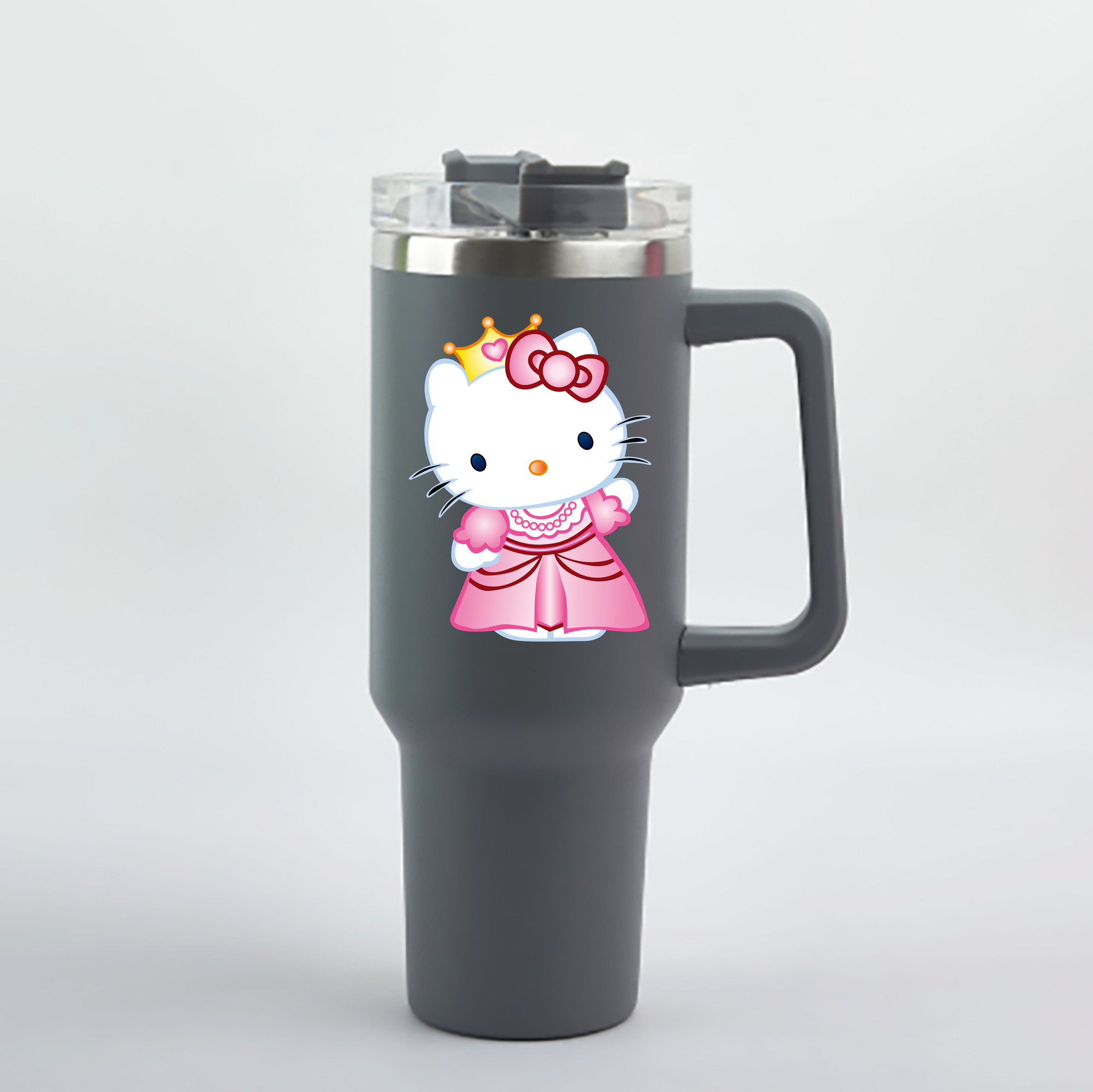 （画像用） Hello Kitty ハローキティ 1200mL車用タンブラー - クリスタルステッカー（プラスチックストロー付き）