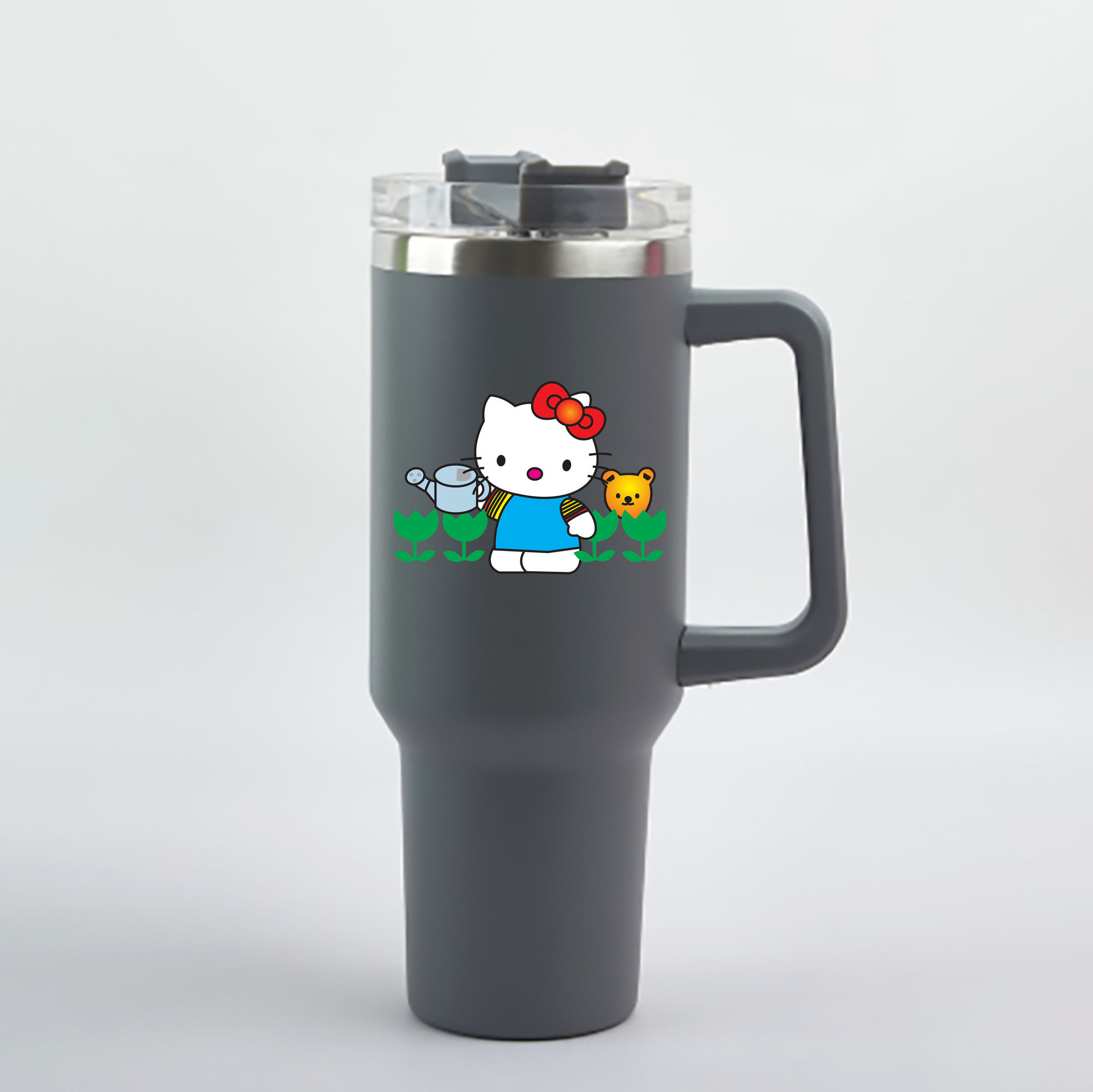 （画像用） Hello Kitty ハローキティ 1200mL車用タンブラー - クリスタルステッカー（プラスチックストロー付き）
