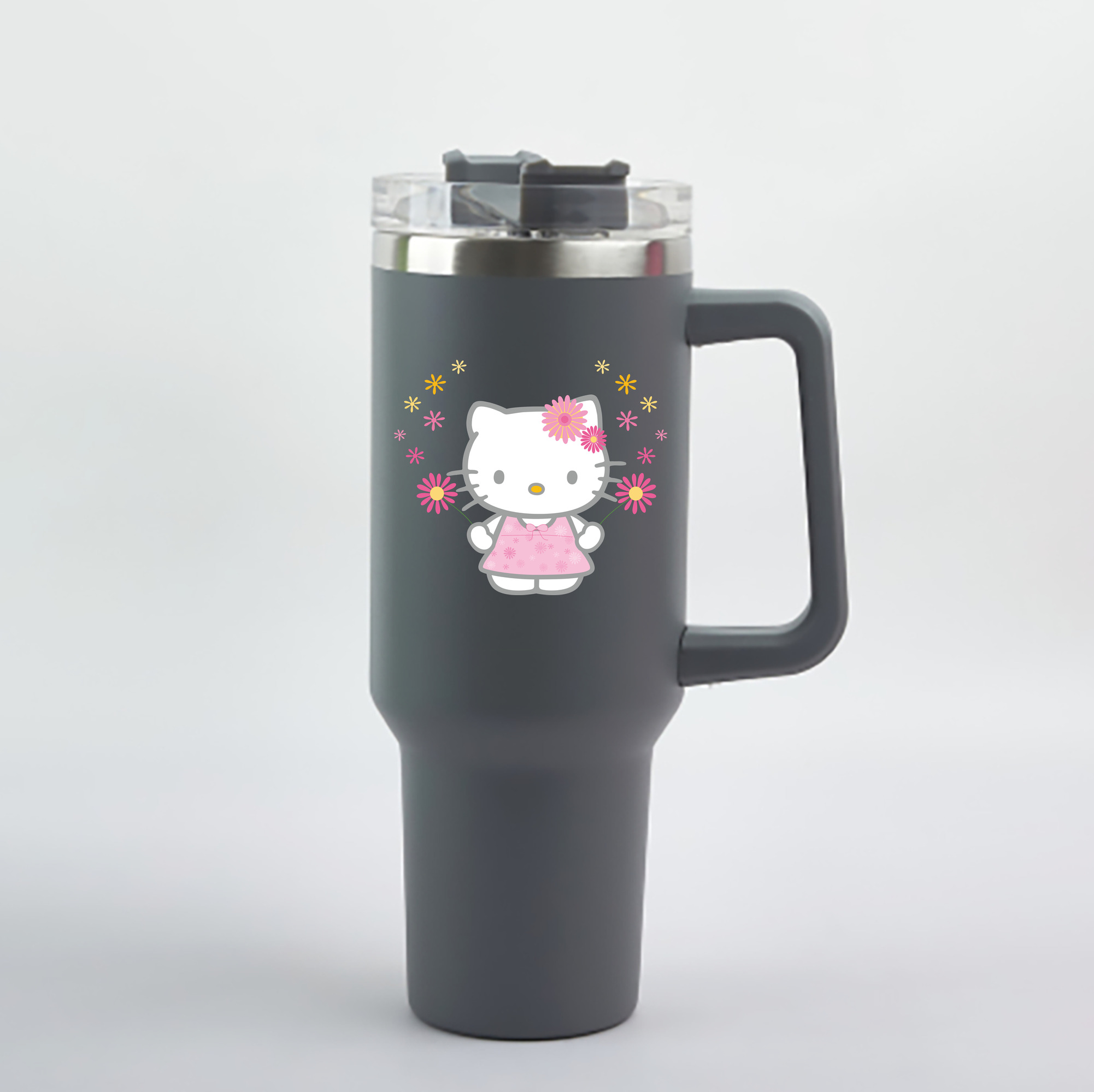（画像用） Hello Kitty ハローキティ 1200mL車用タンブラー - クリスタルステッカー（プラスチックストロー付き）