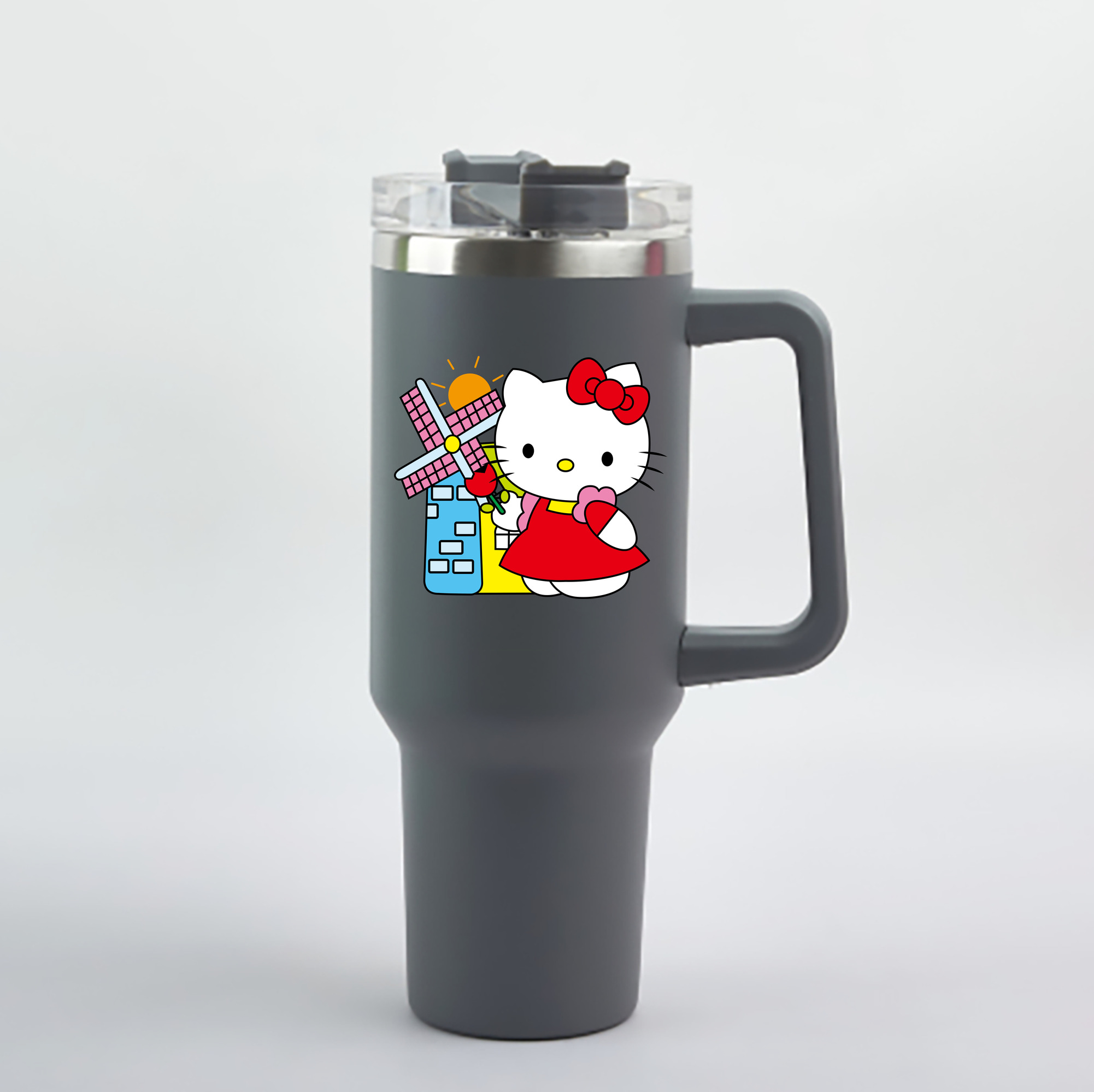 （画像用） Hello Kitty ハローキティ 1200mL車用タンブラー - クリスタルステッカー（プラスチックストロー付き）