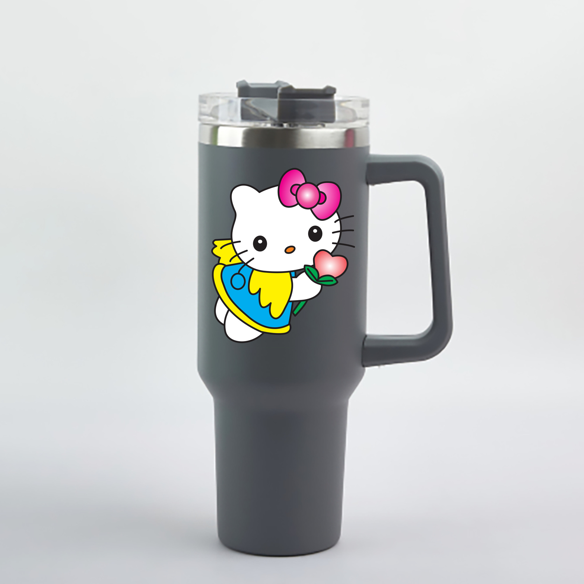 （画像用） Hello Kitty ハローキティ 1200mL車用タンブラー - クリスタルステッカー（プラスチックストロー付き）