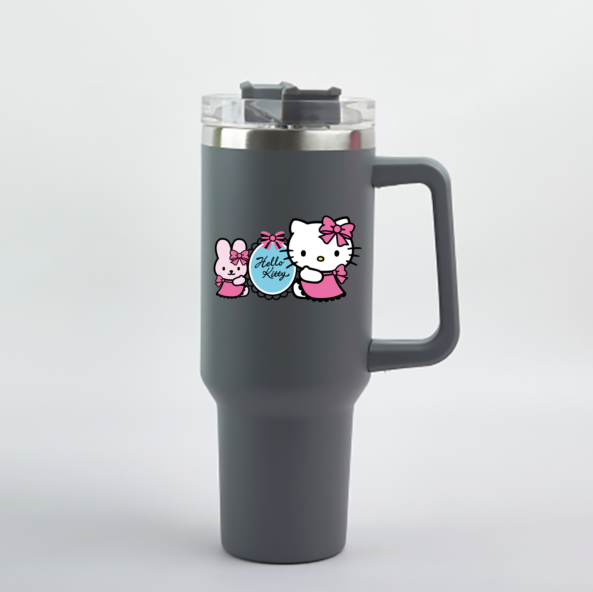 （画像用） Hello Kitty ハローキティ 1200mL車用タンブラー - クリスタルステッカー（プラスチックストロー付き）