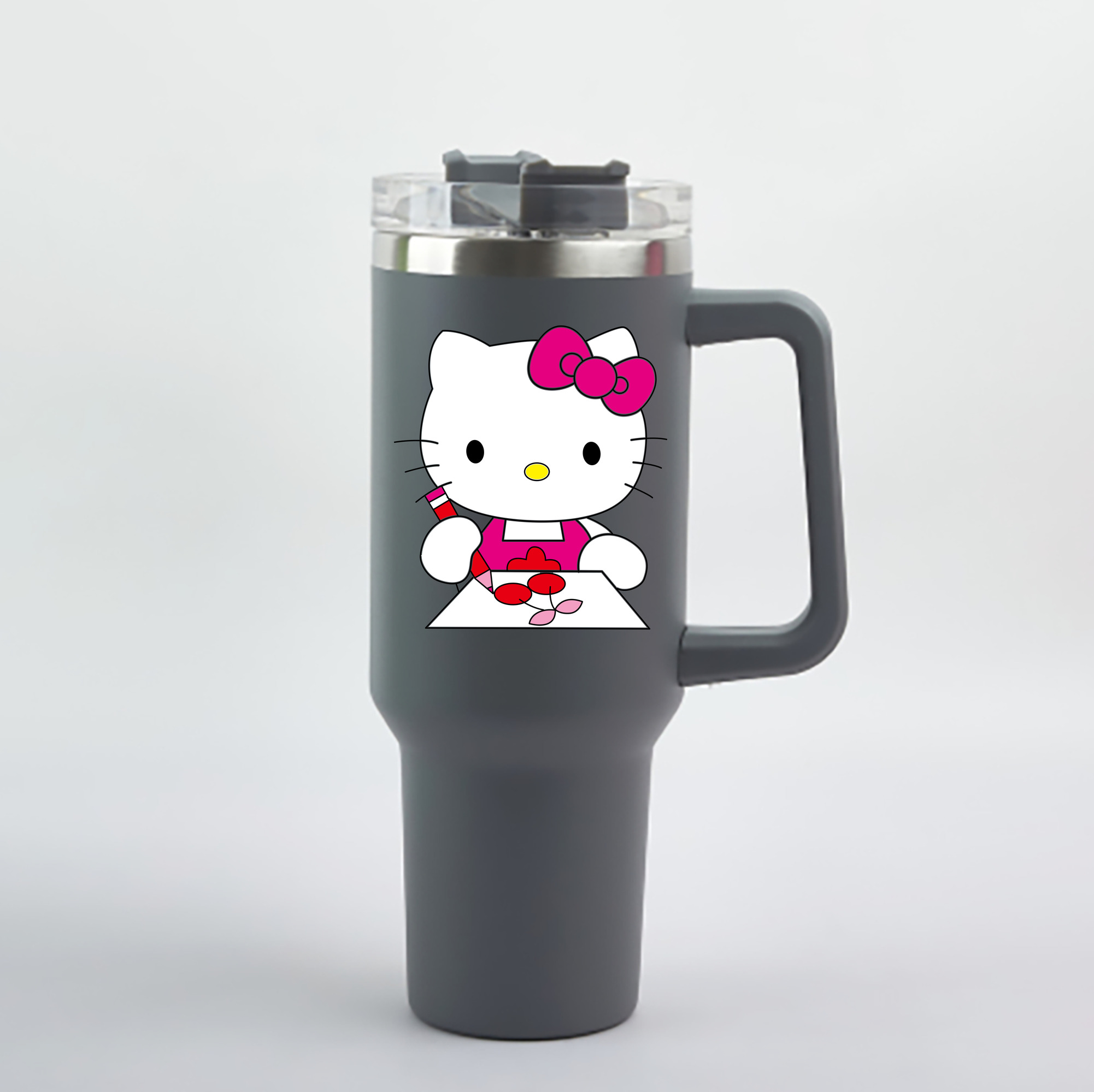（画像用） Hello Kitty ハローキティ 1200mL車用タンブラー - クリスタルステッカー（プラスチックストロー付き）