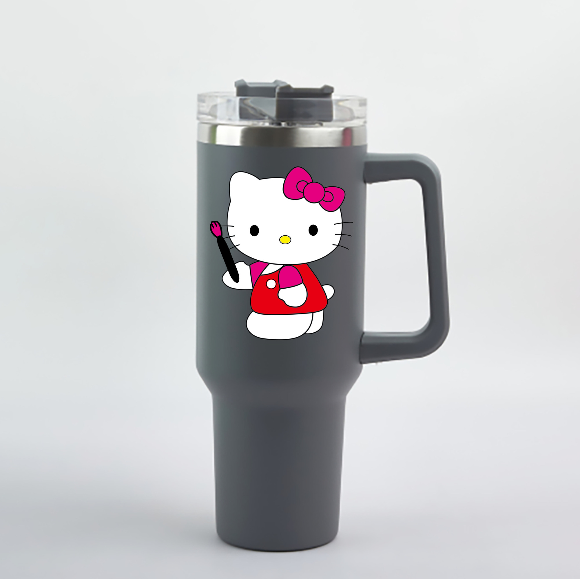 （画像用） Hello Kitty ハローキティ 1200mL車用タンブラー - クリスタルステッカー（プラスチックストロー付き）