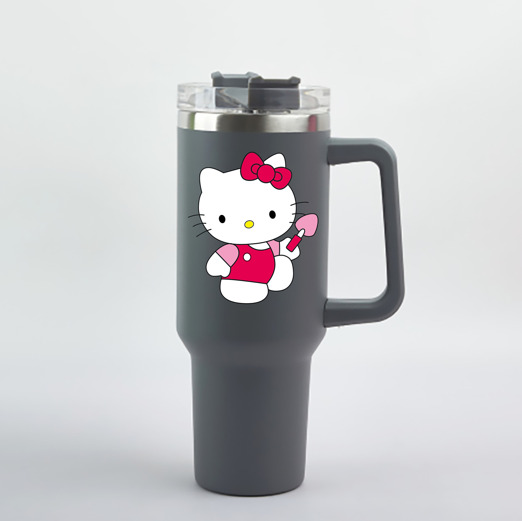 （画像用） Hello Kitty ハローキティ 1200mL車用タンブラー - クリスタルステッカー（プラスチックストロー付き）