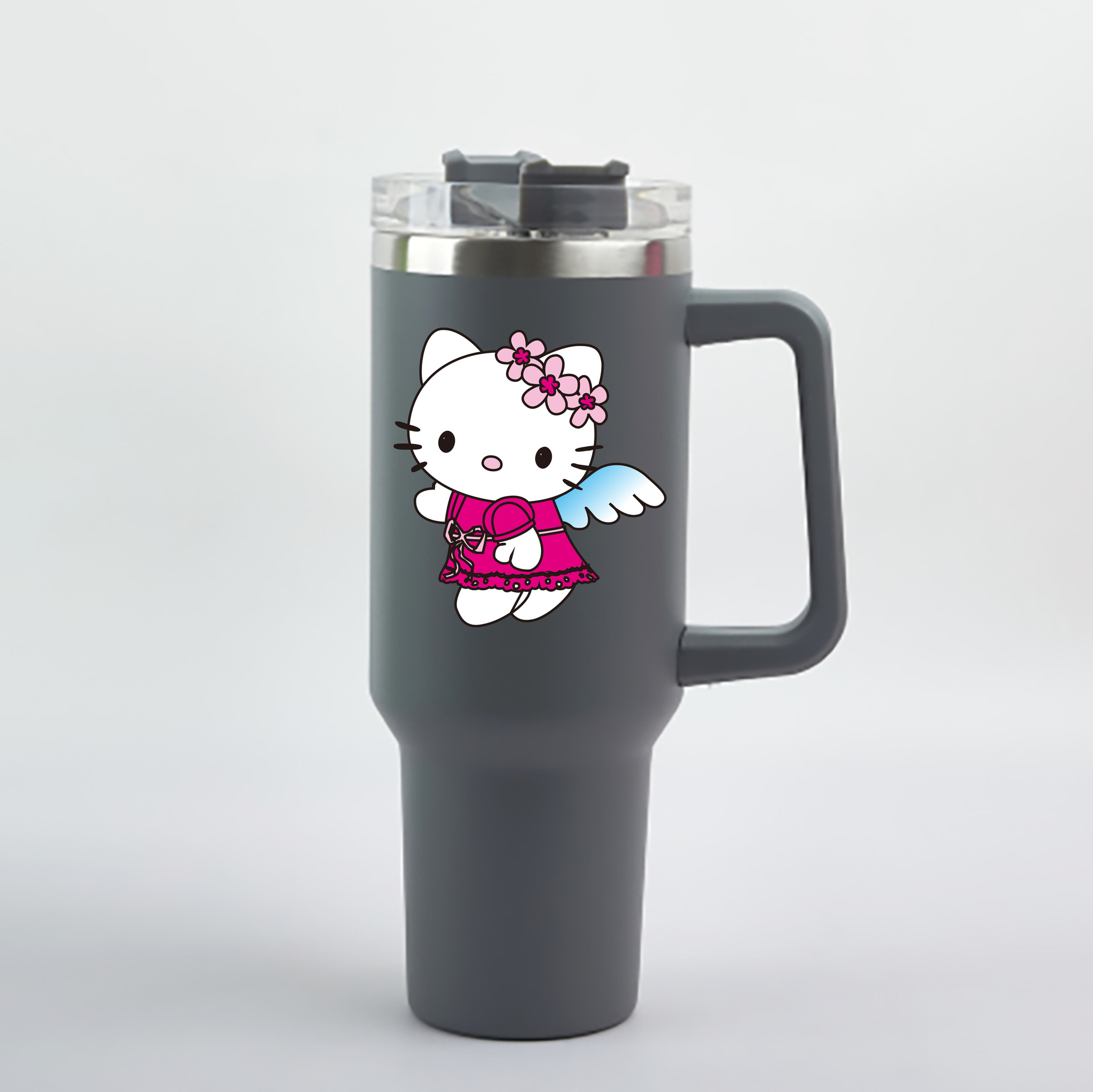 （画像用） Hello Kitty ハローキティ 1200mL車用タンブラー - クリスタルステッカー（プラスチックストロー付き）