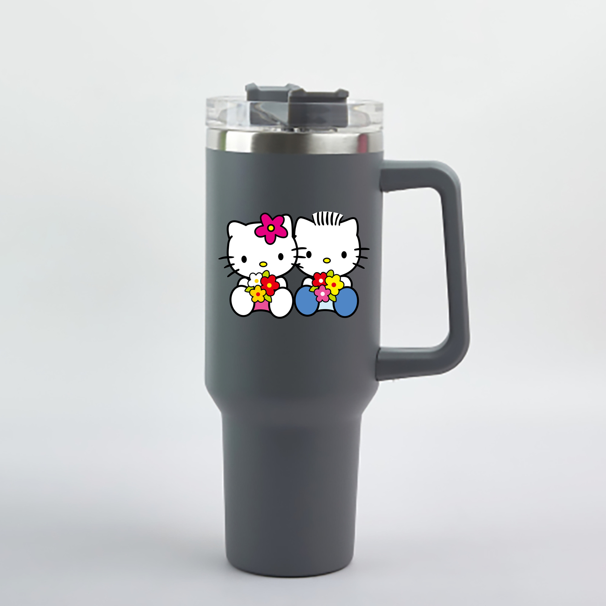 （画像用） Hello Kitty ハローキティ 1200mL車用タンブラー - クリスタルステッカー（プラスチックストロー付き）