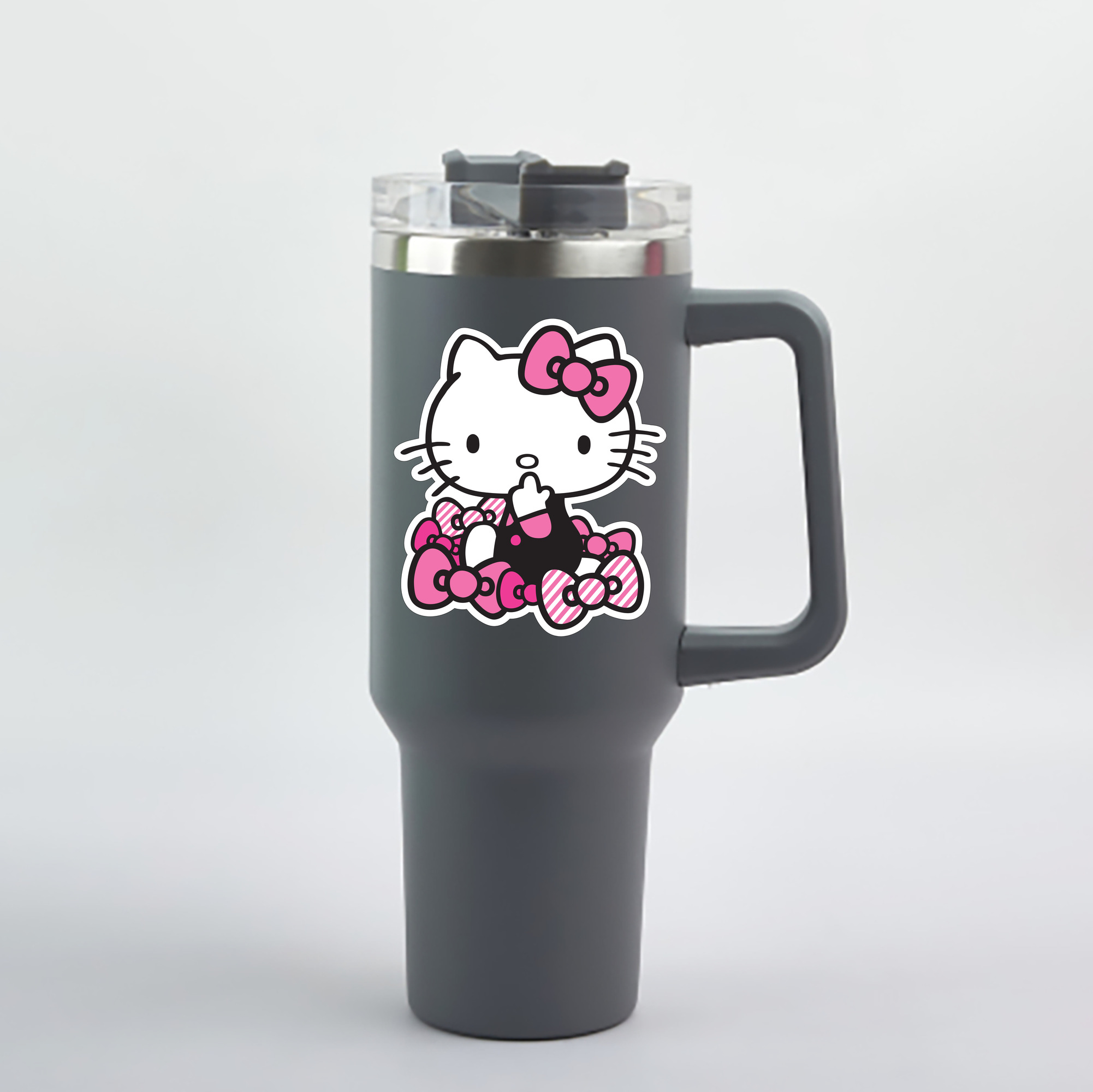 （画像用） Hello Kitty ハローキティ 1200mL車用タンブラー - クリスタルステッカー（プラスチックストロー付き）