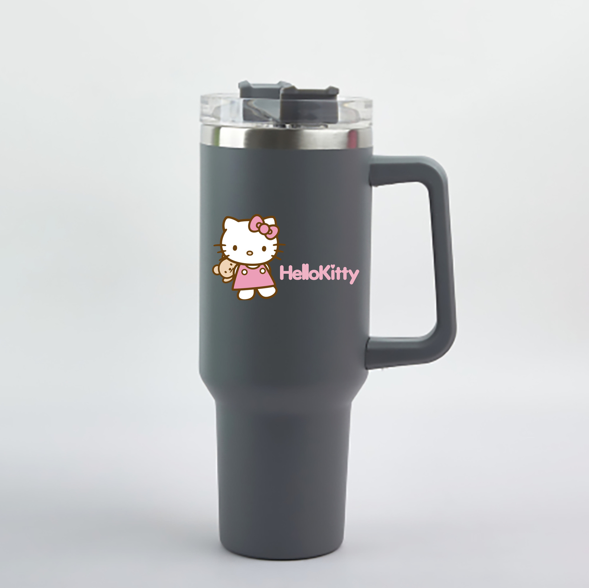 （画像用） Hello Kitty ハローキティ 1200mL車用タンブラー - クリスタルステッカー（プラスチックストロー付き）