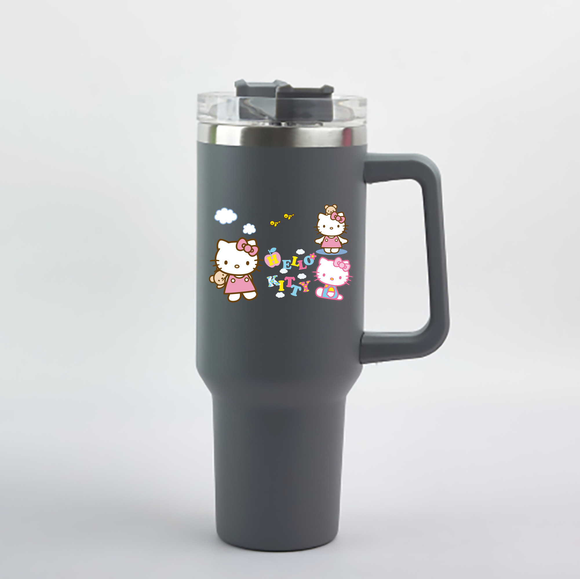 （画像用） Hello Kitty ハローキティ 1200mL車用タンブラー - クリスタルステッカー（プラスチックストロー付き）