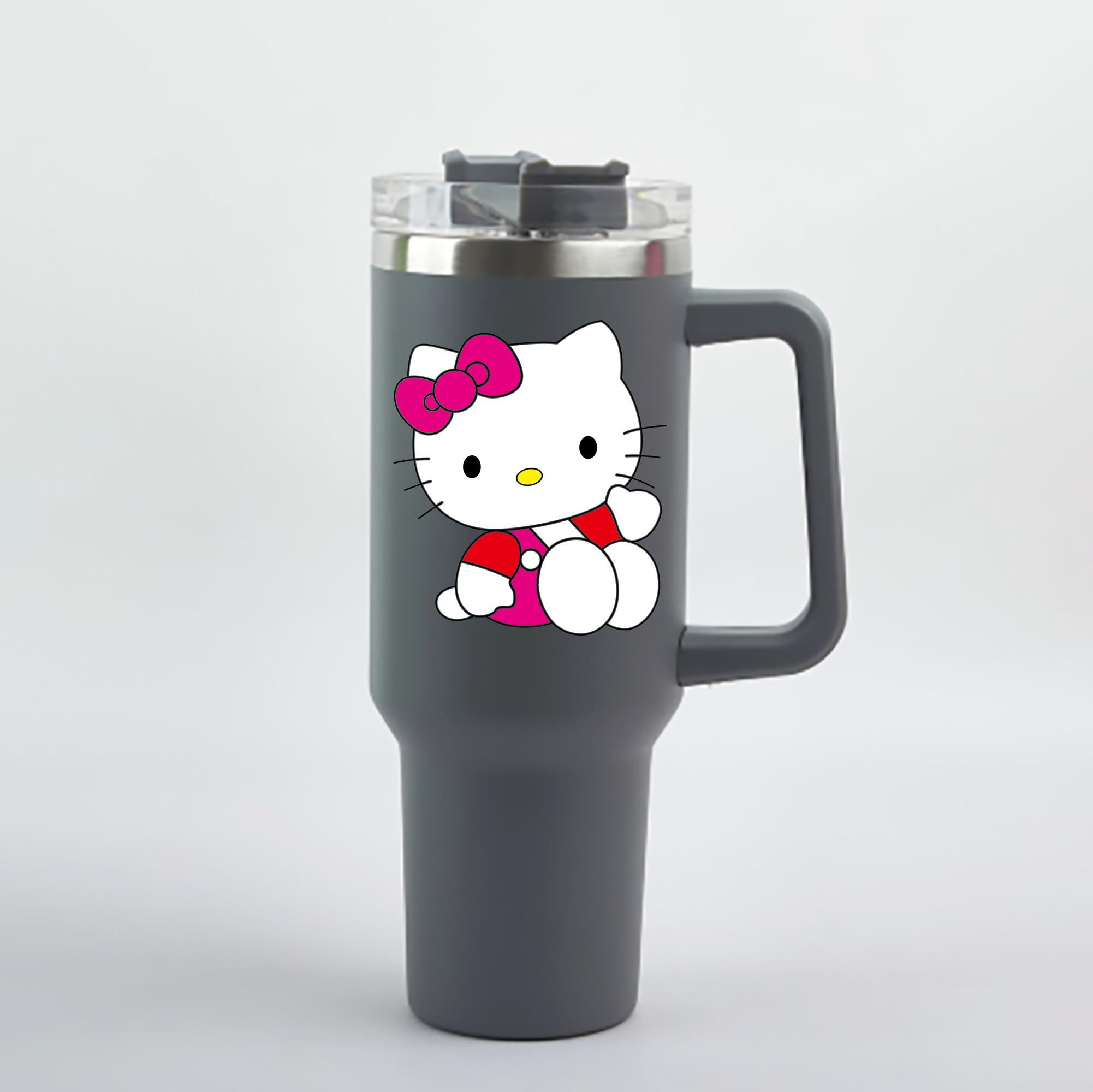 （画像用） Hello Kitty ハローキティ 1200mL車用タンブラー - クリスタルステッカー（プラスチックストロー付き）