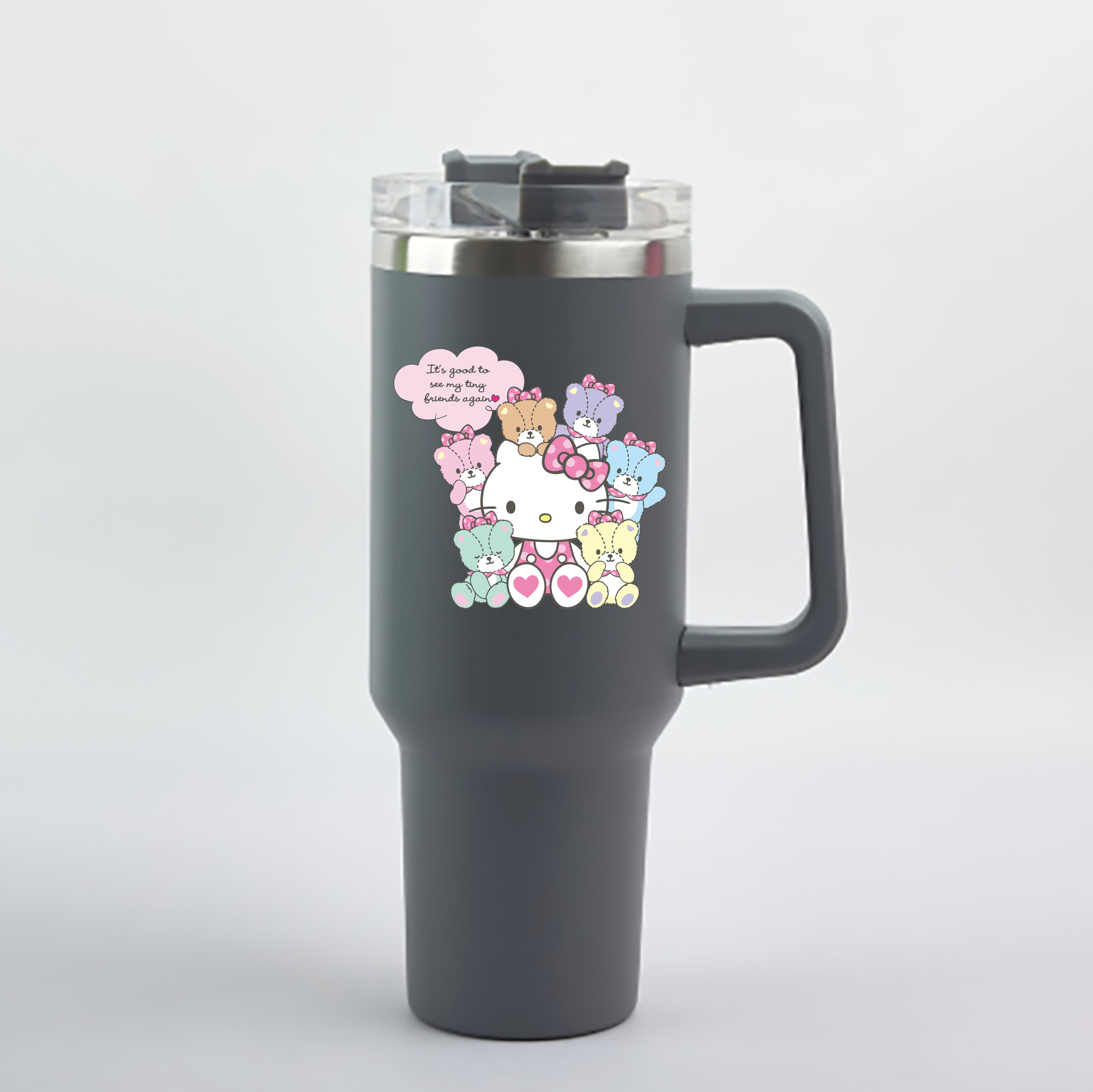 （画像用） Hello Kitty ハローキティ 1200mL車用タンブラー - クリスタルステッカー（プラスチックストロー付き）