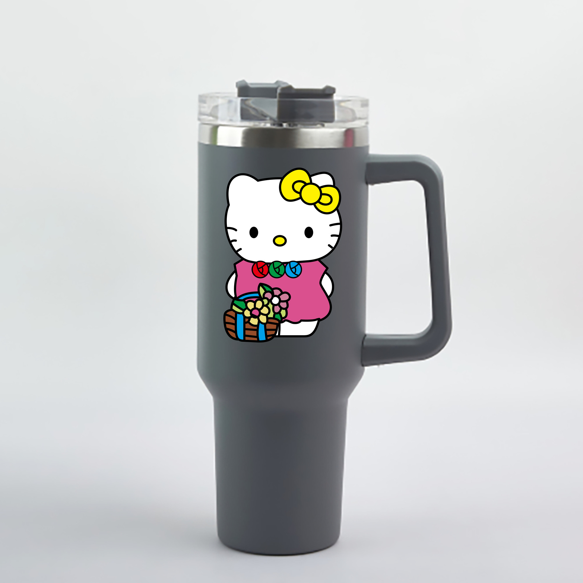 （画像用） Hello Kitty ハローキティ 1200mL車用タンブラー - クリスタルステッカー（プラスチックストロー付き）
