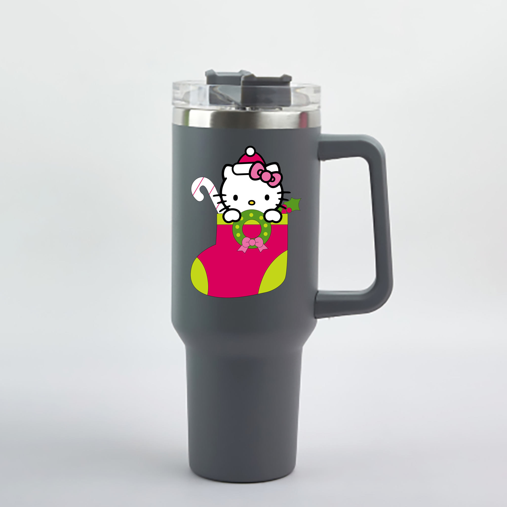 （画像用） Hello Kitty ハローキティ 1200mL車用タンブラー - クリスタルステッカー（プラスチックストロー付き）