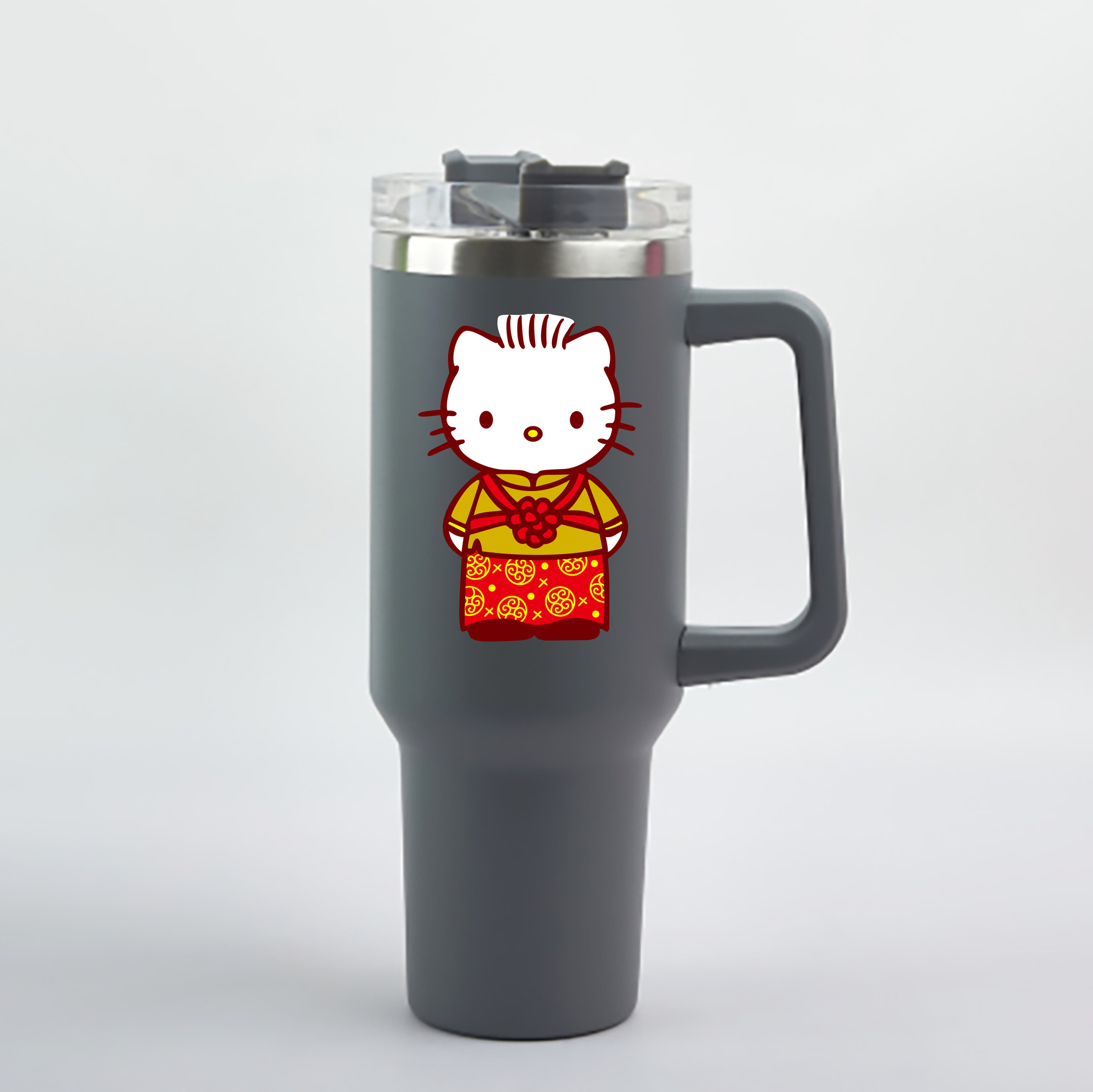 （画像用） Hello Kitty ハローキティ 1200mL車用タンブラー - クリスタルステッカー（プラスチックストロー付き）