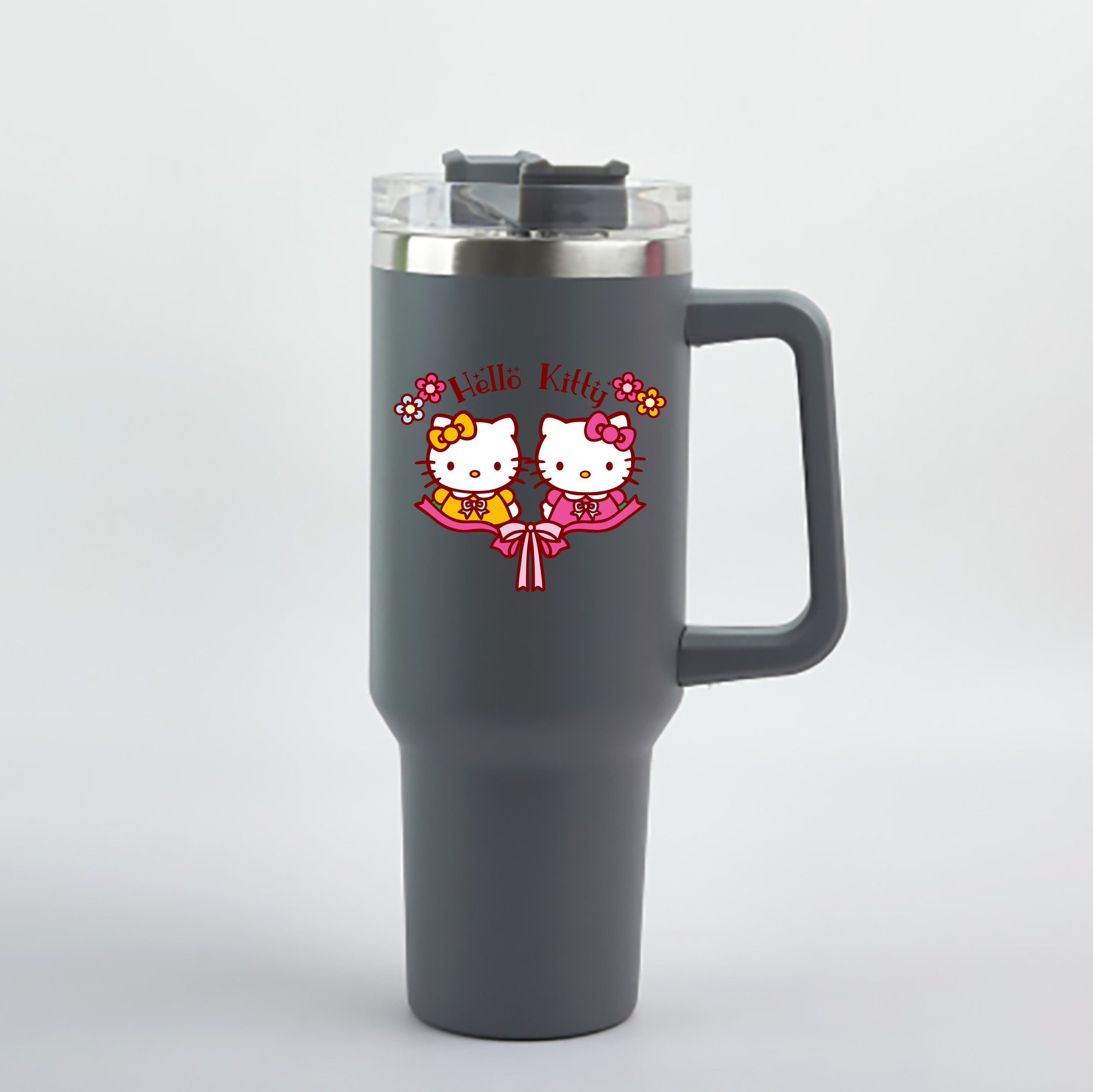 （画像用） Hello Kitty ハローキティ 1200mL車用タンブラー - クリスタルステッカー（プラスチックストロー付き）