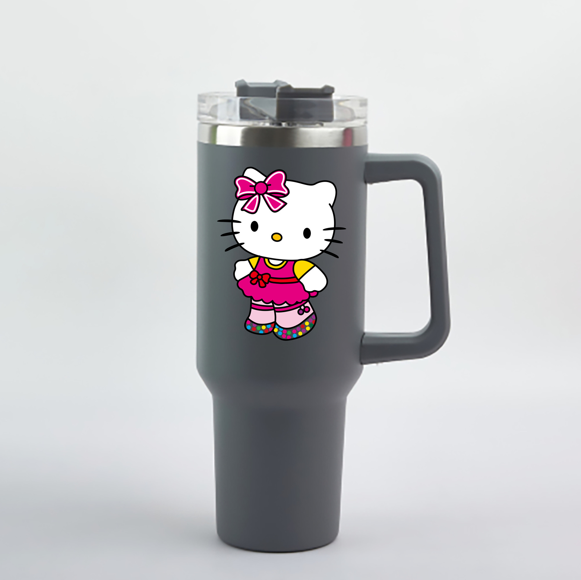 （画像用） Hello Kitty ハローキティ 1200mL車用タンブラー - クリスタルステッカー（プラスチックストロー付き）