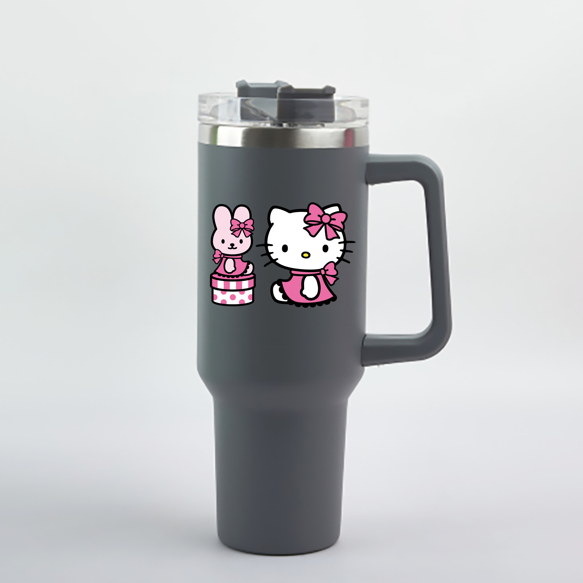 （画像用） Hello Kitty ハローキティ 1200mL車用タンブラー - クリスタルステッカー（プラスチックストロー付き）
