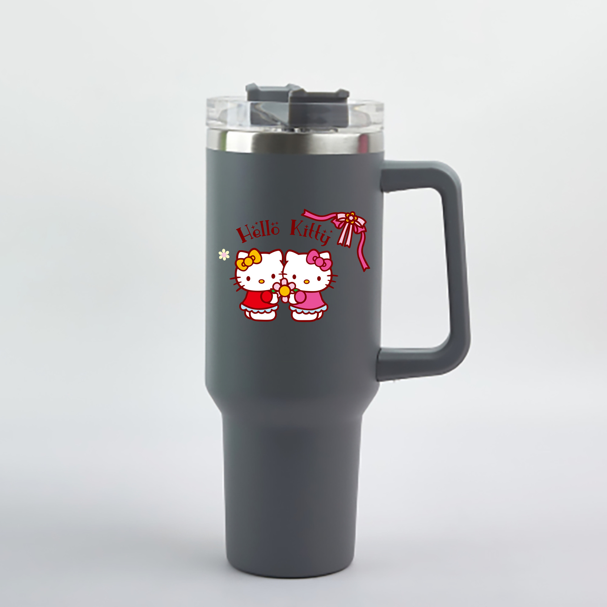 （画像用） Hello Kitty ハローキティ 1200mL車用タンブラー - クリスタルステッカー（プラスチックストロー付き）