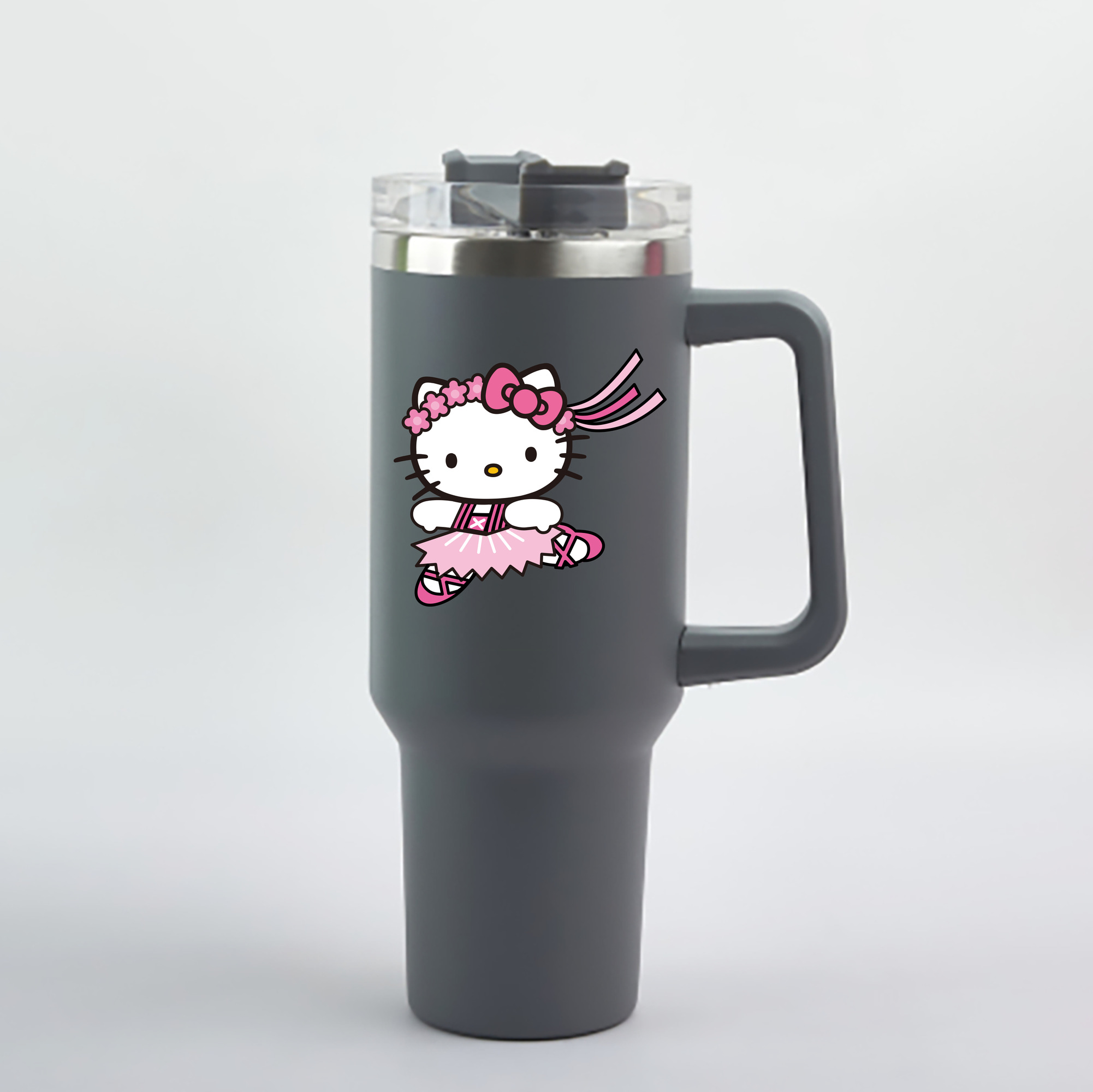 （画像用） Hello Kitty ハローキティ 1200mL車用タンブラー - クリスタルステッカー（プラスチックストロー付き）