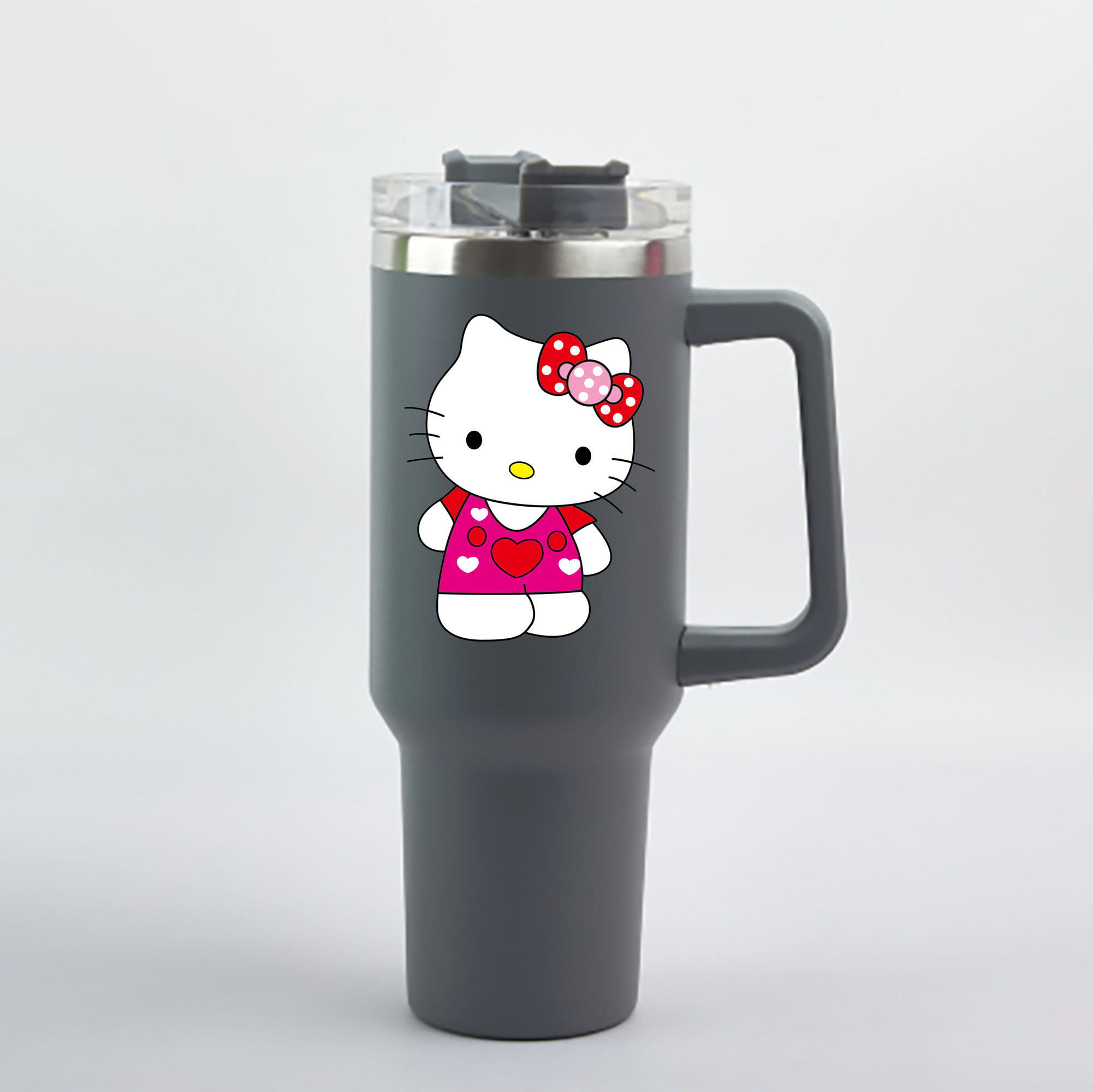 （画像用） Hello Kitty ハローキティ 1200mL車用タンブラー - クリスタルステッカー（プラスチックストロー付き）