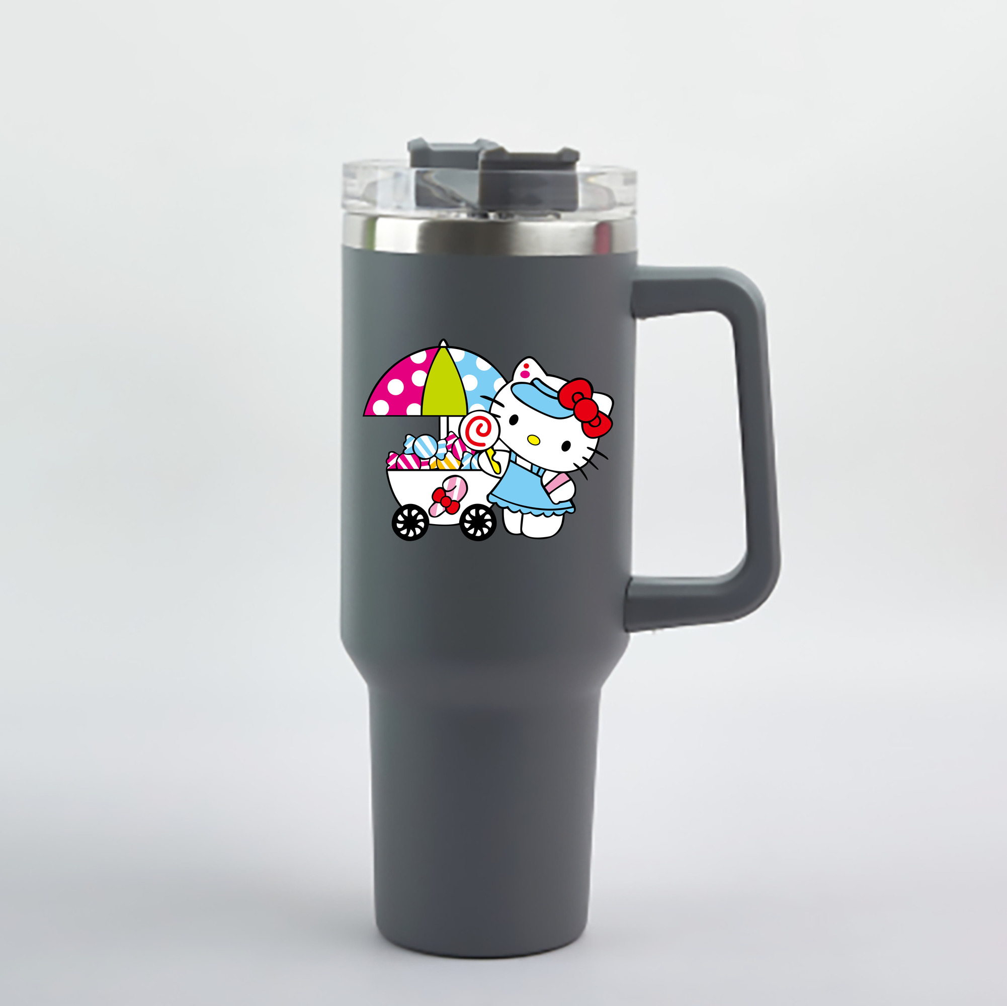 （画像用） Hello Kitty ハローキティ 1200mL車用タンブラー - クリスタルステッカー（プラスチックストロー付き）